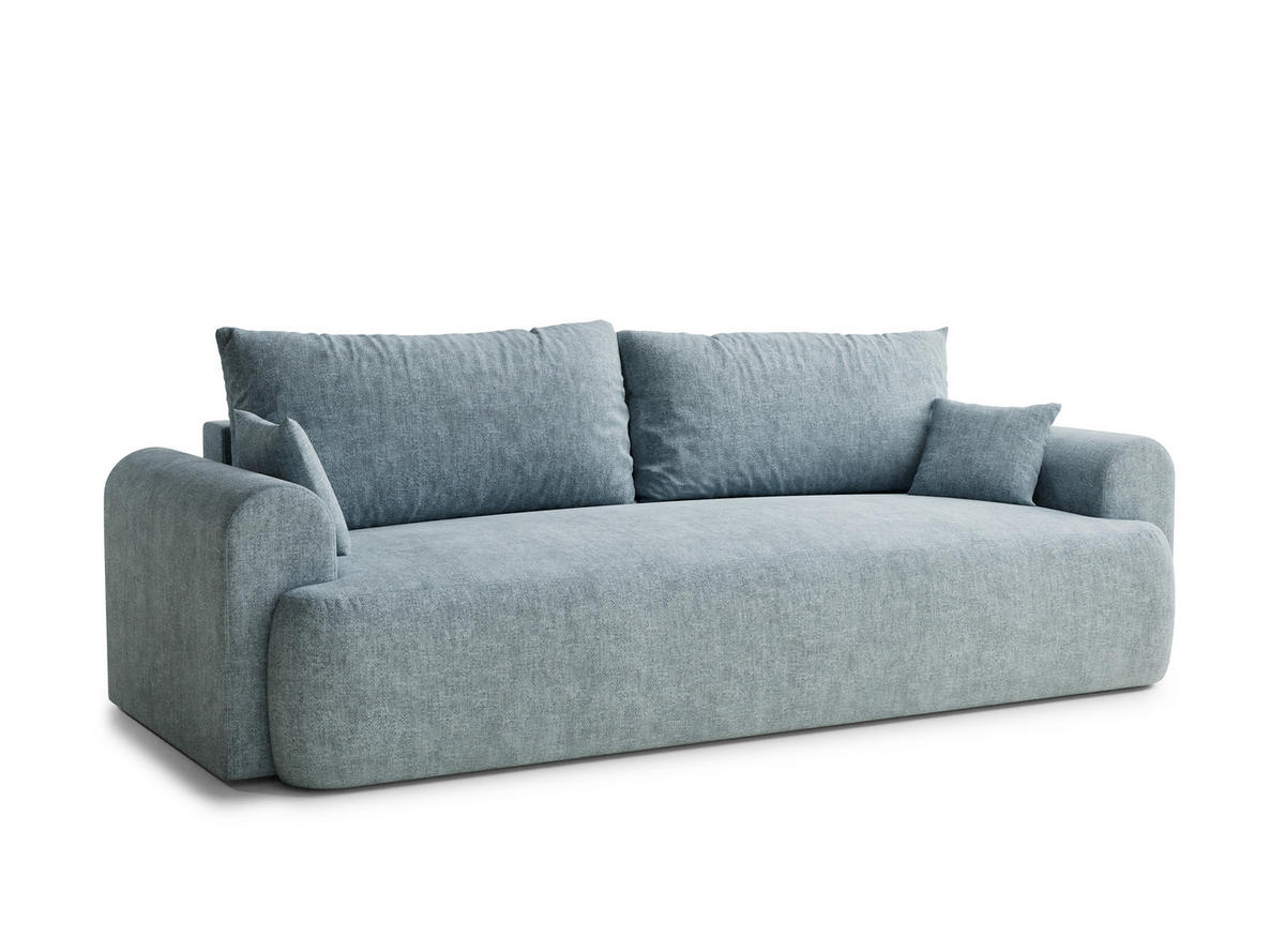 SOFA MIT SCHLAFFUNKTION Toluca Hellblau Chenille-Stoff - Schwarz/Hellblau, Holz/Holzwerkstoff (247/69/104cm) - Maison de Reve