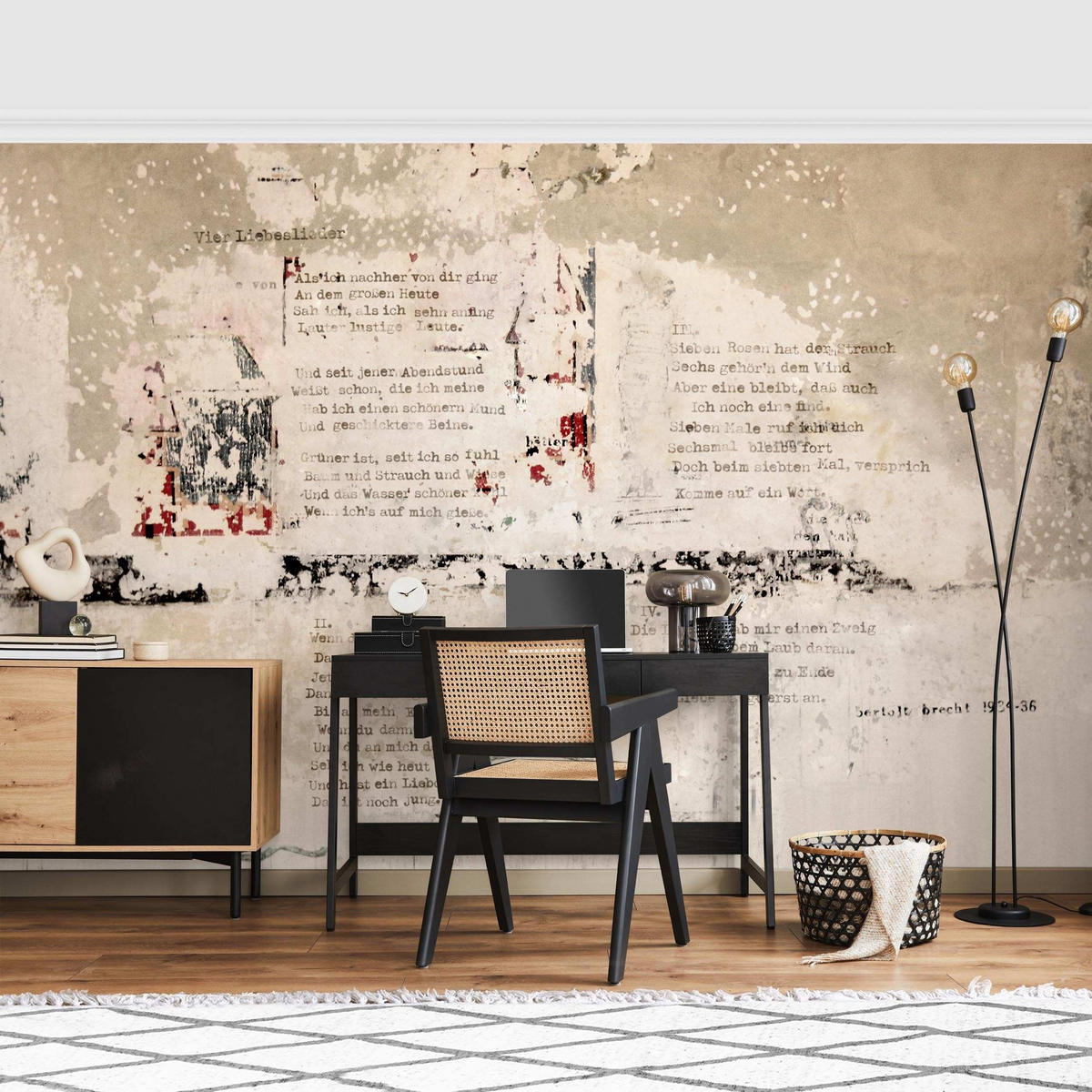 FOTOTAPETE Alte Betonwand mit Bertolt Brecht Versen 336/225 cm - Eichefarben, Papier (336/225cm) - Bilderwelten
