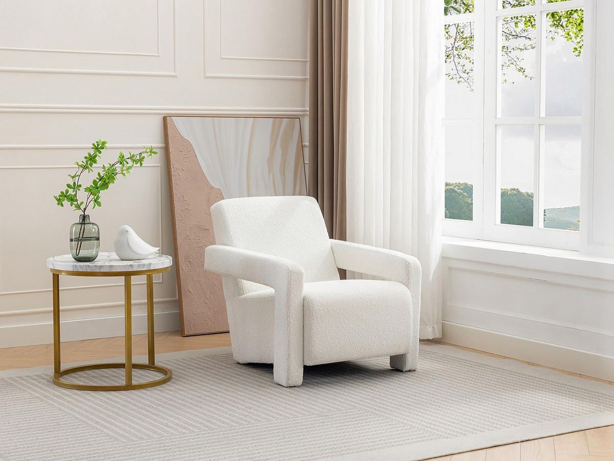 SESSEL - Bouclé-Stoff - Weiß - ISPARTA - Weiß, Textil (65/71/83cm) - Vente-Unique