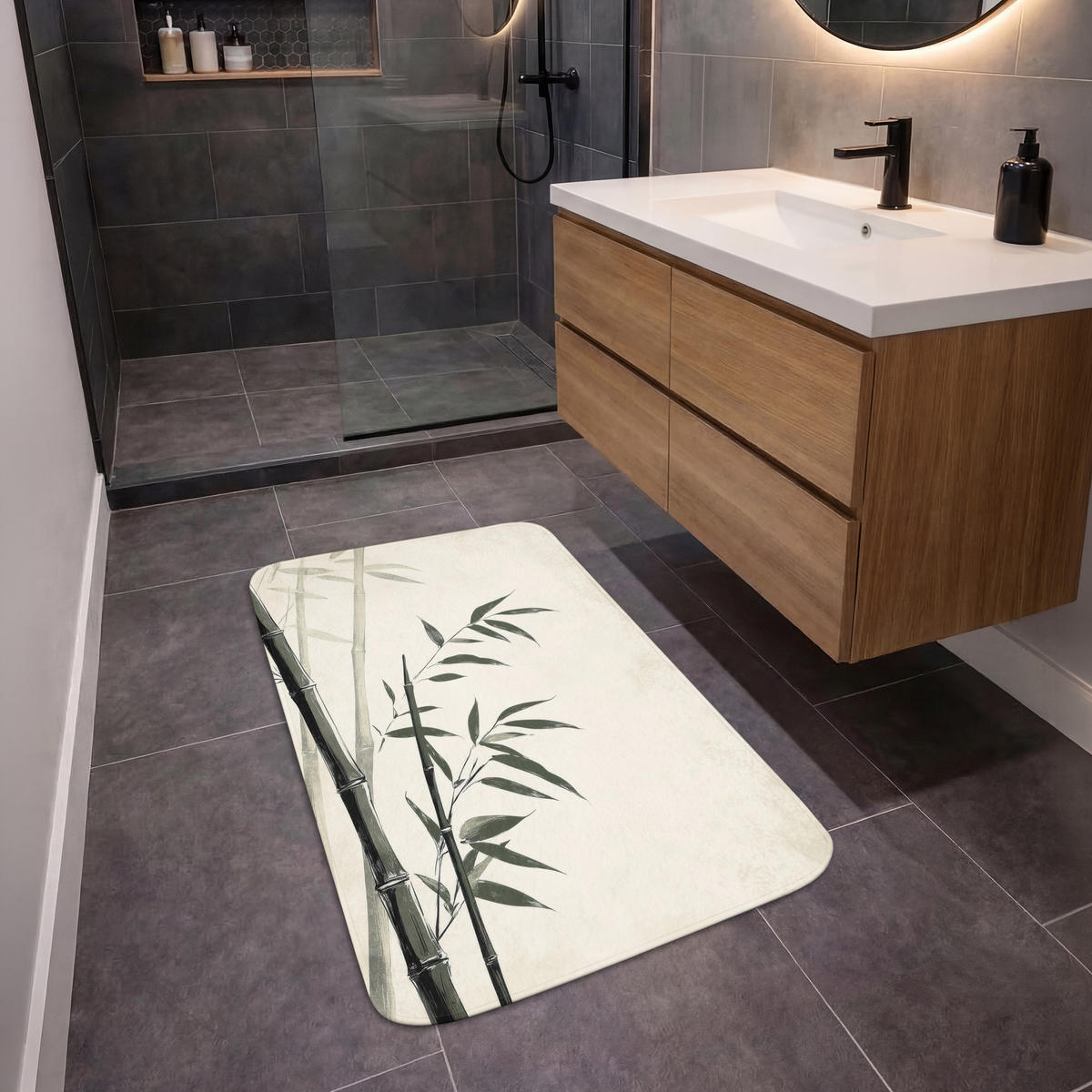 KOUPELNOVÁ PŘEDLOŽKA Japandi - Bambus - béžová 60x90 cm - ecru, textil/plast (60/90cm) - OnlyWow