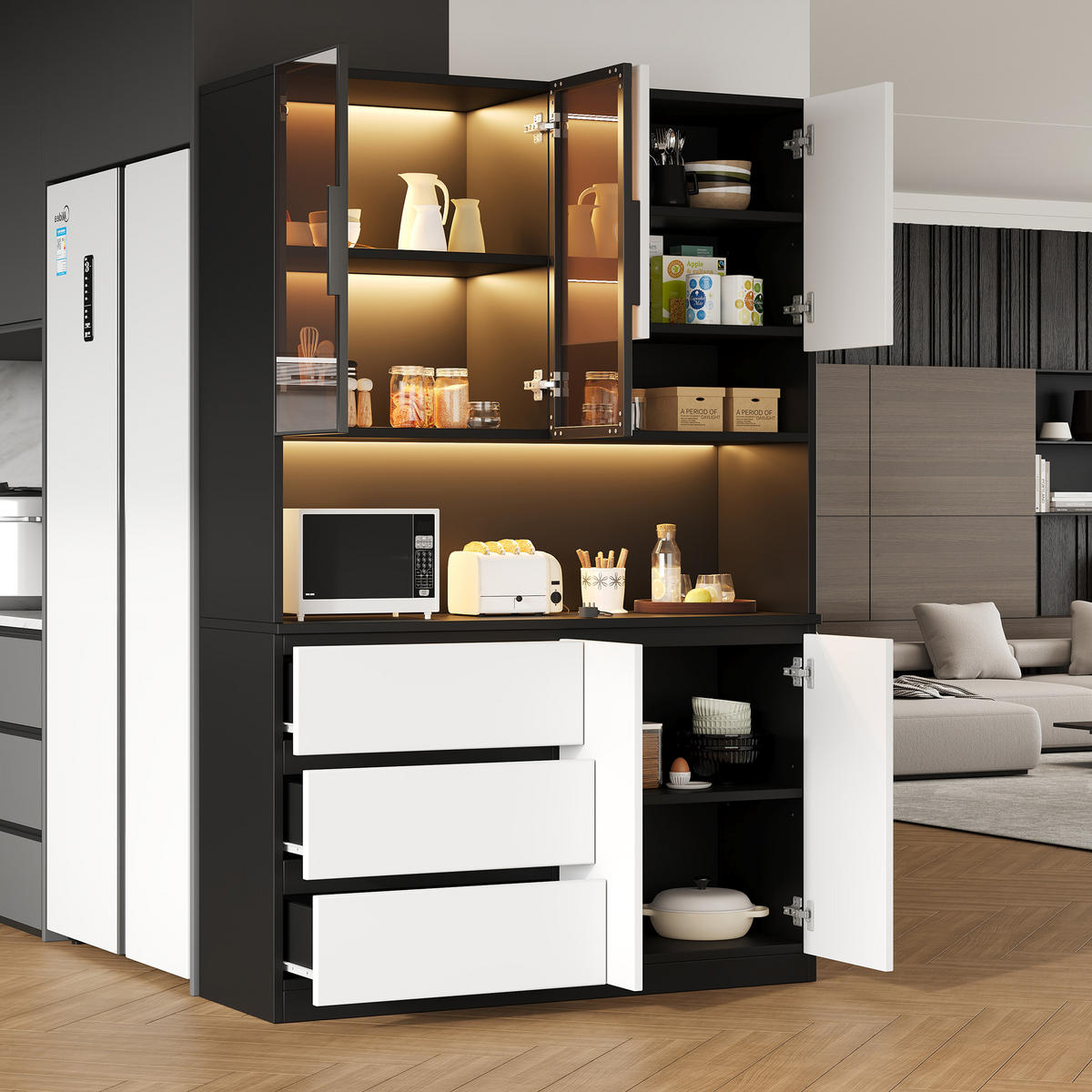 BUFFETSCHRANK Weiß-Schwarz 120.5/40/180 cm - Weiß, Holz (120.5/180/40cm) - PANGIVO
