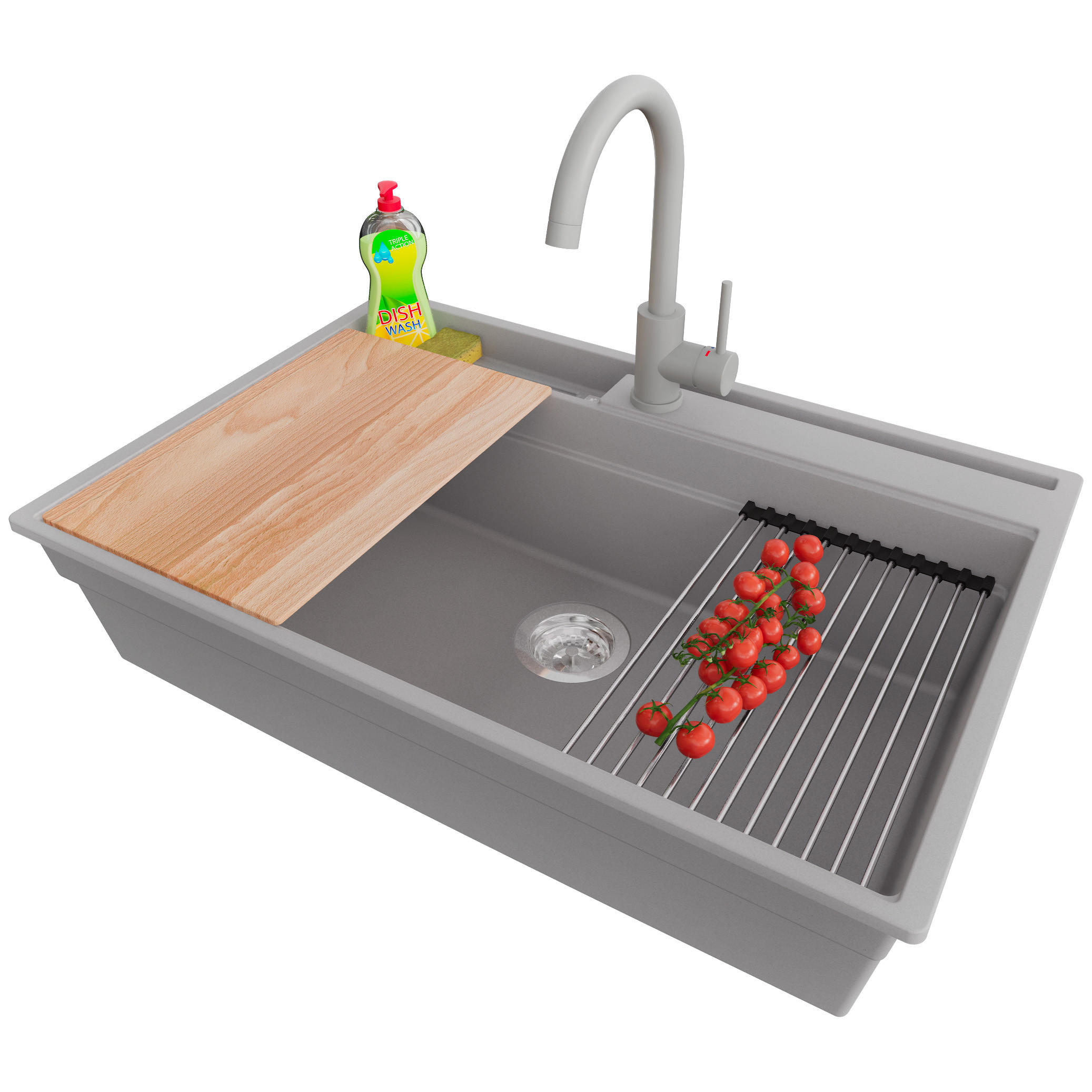 GRANITSPÜLE Oslo Pocket, 2-er set Grau 78/53 cm 1 Becken + Küchenarmatur 32/20 cm + Ablauf-Set + Küchenzubehörset ab 80er Unterschrank - Chromfarben/Beige, Kunststoff (78/20/53cm) - Primagran