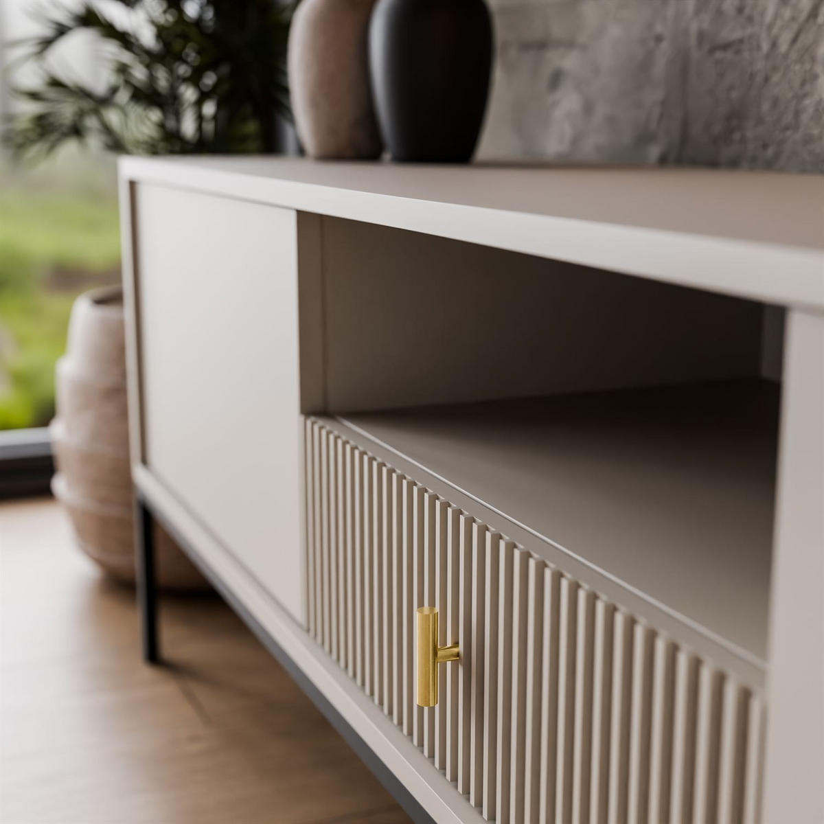 TV-ELEMENT MIDNIGHT mit Schubladen auf Gestell kaschmir - Kaschmir/Schwarz, Holzwerkstoff (154.5/52.5/39cm) - Lookway