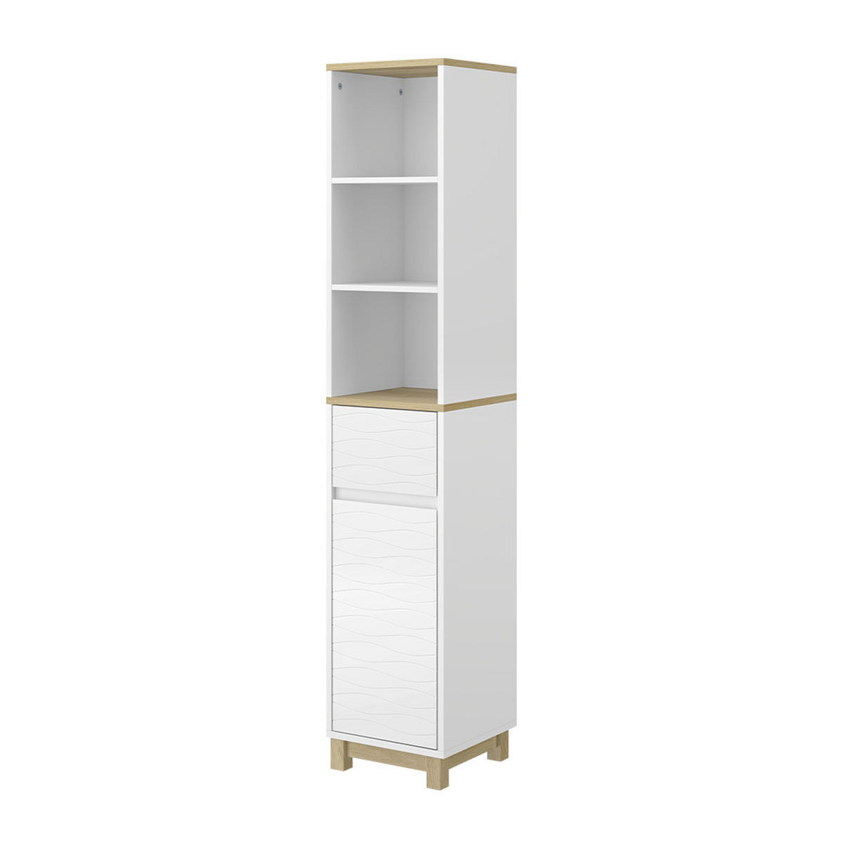 BADEZIMMERMÖBEL Livia Weiß 30 x 151 cm mit Schubladen - Weiß/Naturfarben, Holzwerkstoff (30/151/30cm) - Vicco