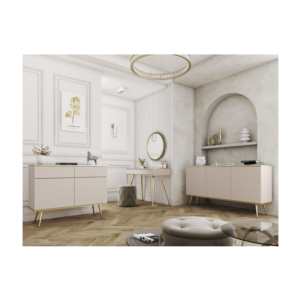 WOHNZIMMER Set 3-tlg. – Oro System – Beige – WZ-SET0177 - Beige, Holzwerkstoff (107/85/39cm) - hi-markt