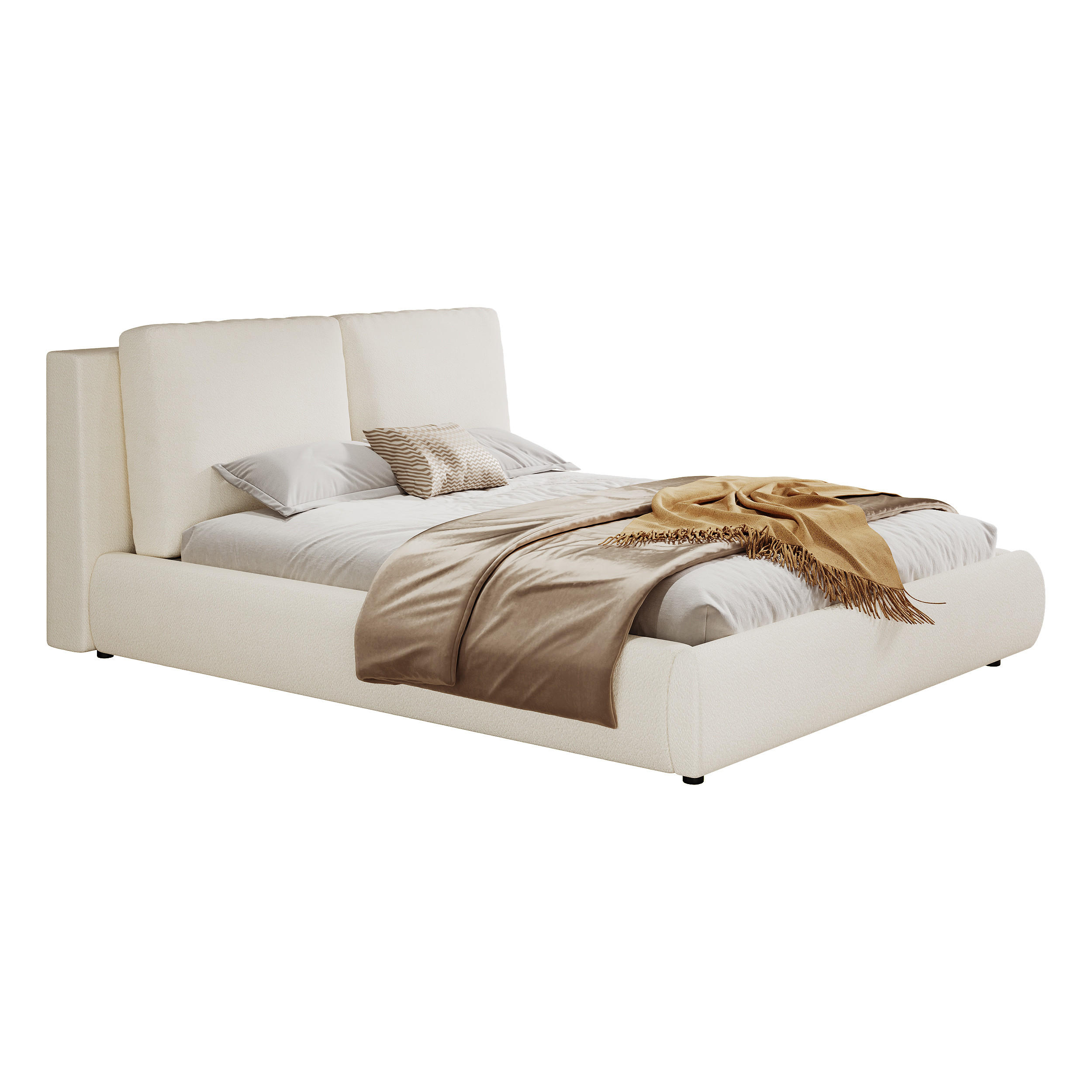 POLSTERBETT 180/200 cm Beige Bouclé mit Stauraum und Lattenrost - Beige, Textil (180/200cm) - OKWISH