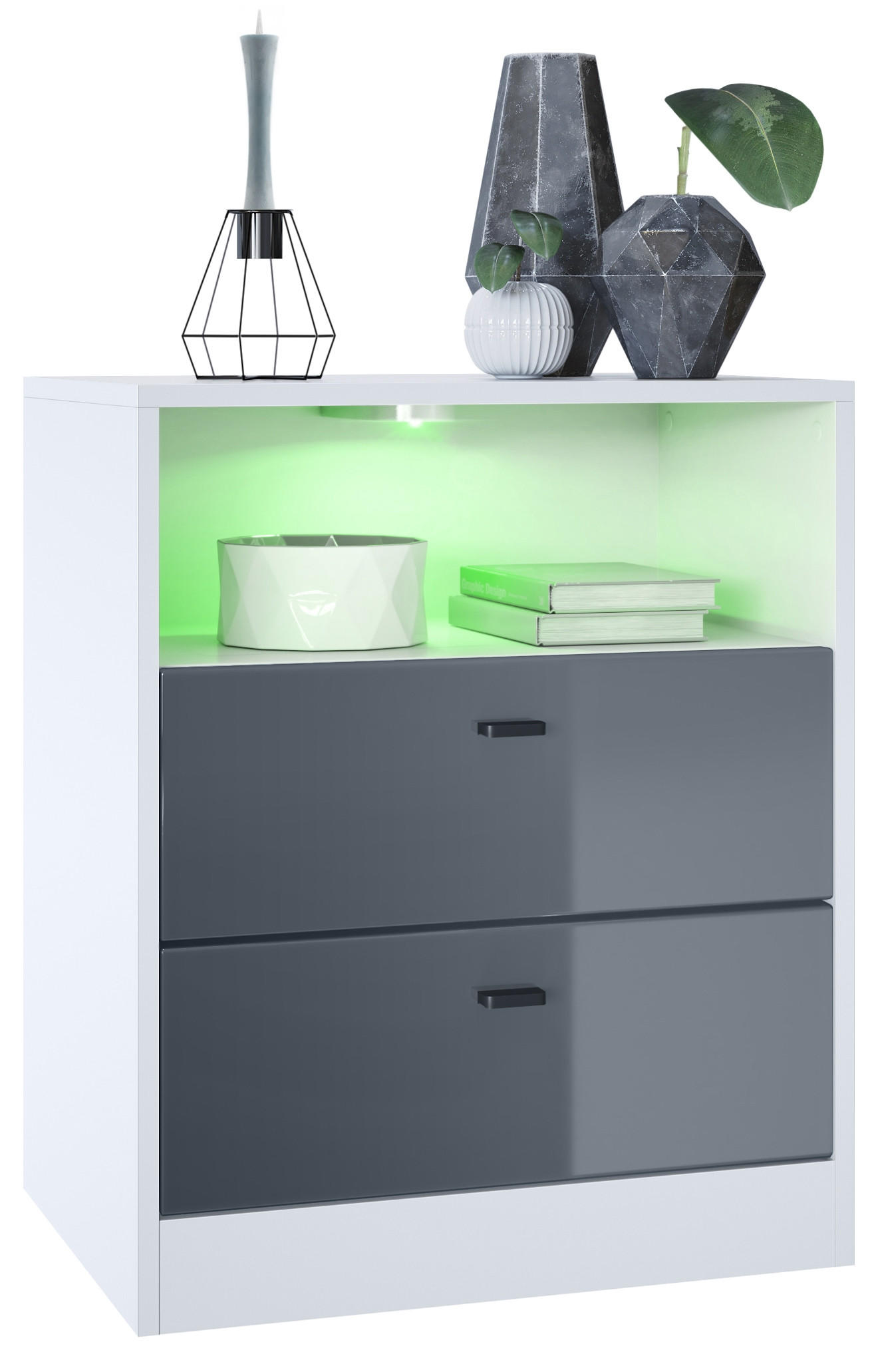KOMMODE Pino Fronten in Grau Hochglanz - Grau, Holzwerkstoff (56/67.5/36cm) - Vladon