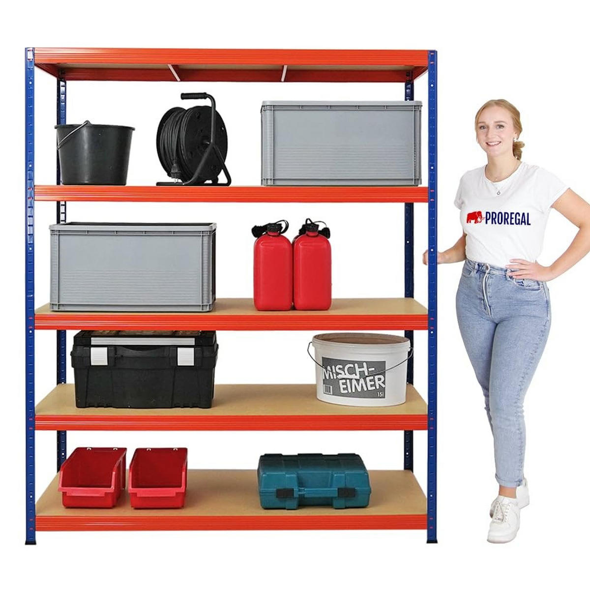 SCHWERLASTREGAL Giant Elephant 2er-Set mit 2x 180x150x60 cm Fachlast 200 kg Blau-Orange - Orange, Metall (300/180/60cm) - PROREGAL