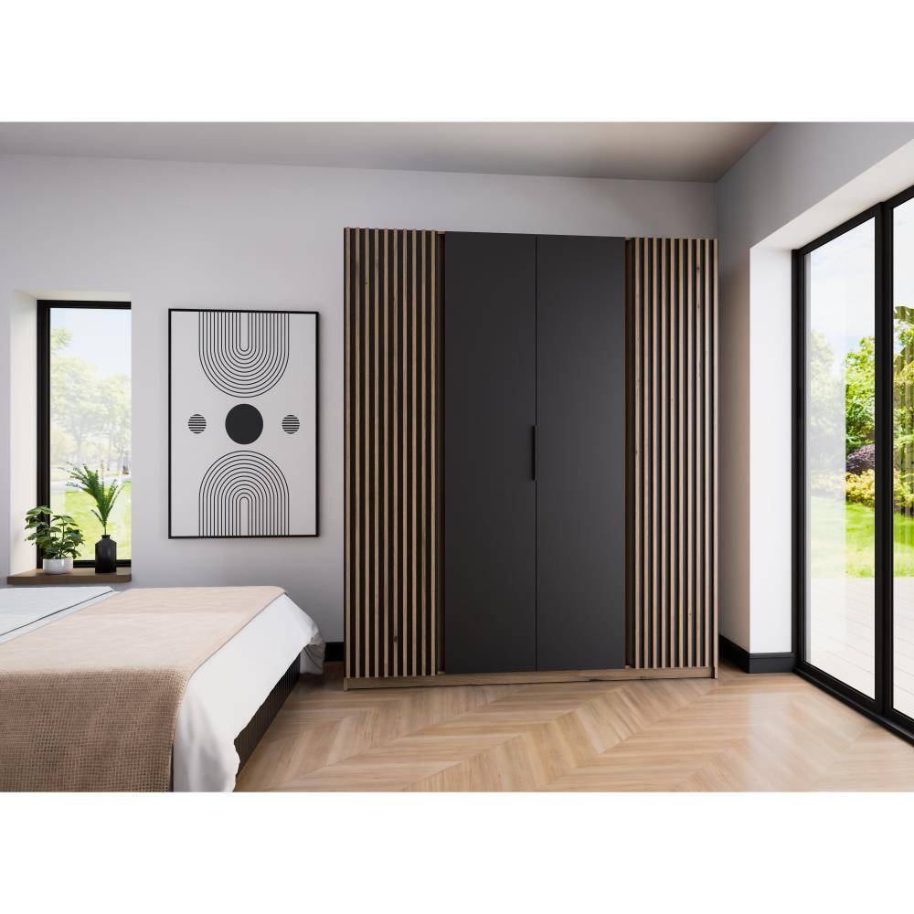 DREHTÜRENSCHRANK Kaya 200/62/239 4-Türig mit Lamellen - Eichefarben/Schwarz, Holzwerkstoff (200/239/62cm) - Beautysofa