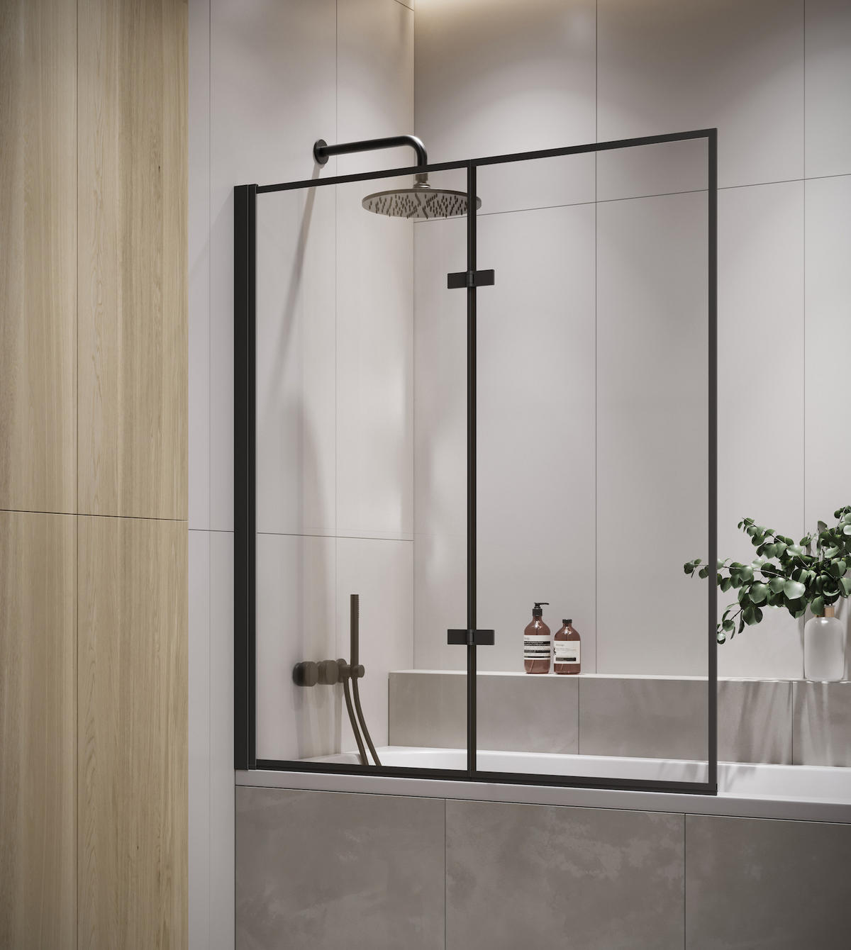 BADEWANNE Medal 2 Teile cm Schwarz - 120 x 140 cm - Schwarz, Glas (120/140cm) - Badplaats