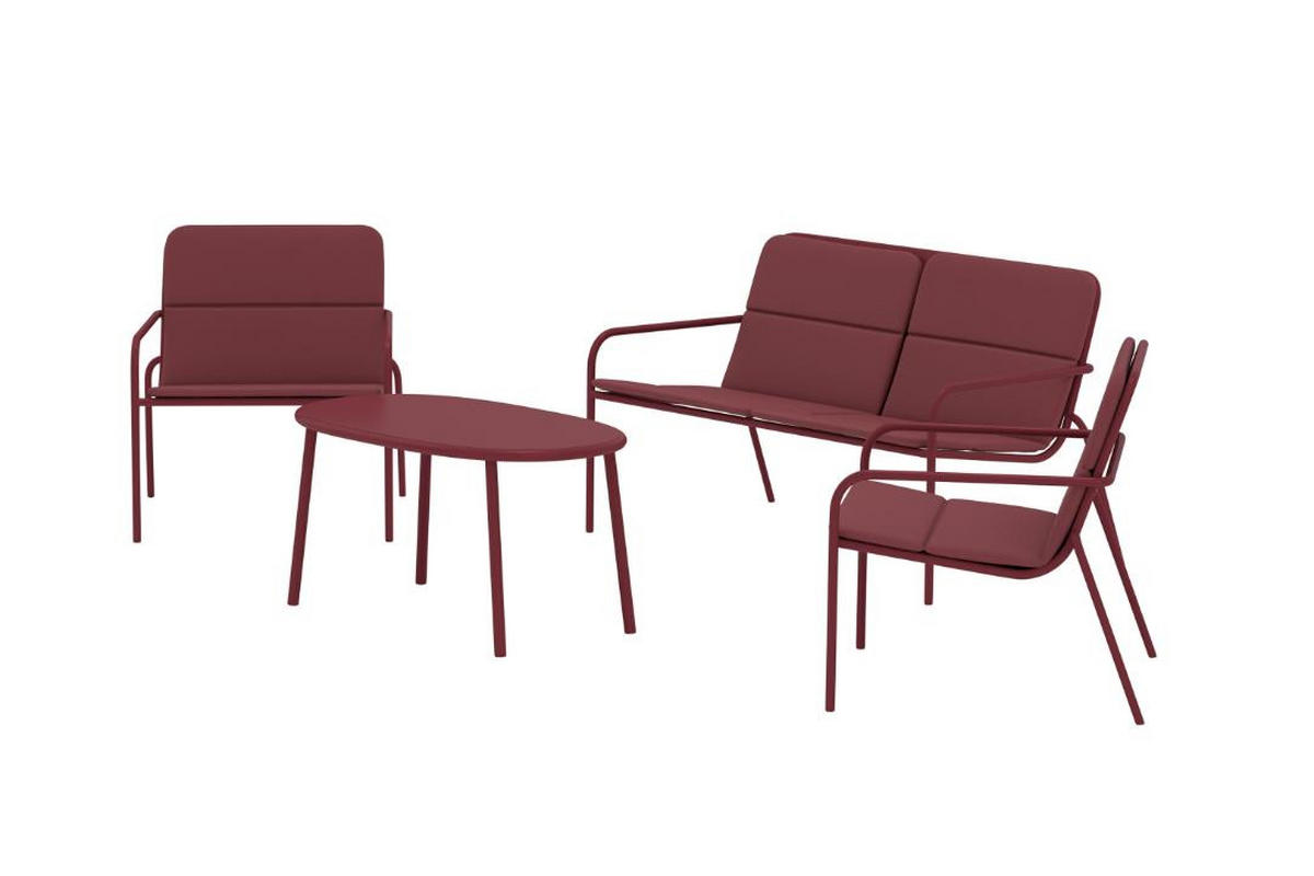 GARTENSET, Fourni, Bordeaux, Stahl, 50 x 90 x 45 cm, 4-teilig - Bordeaux, Metall - ebuy24