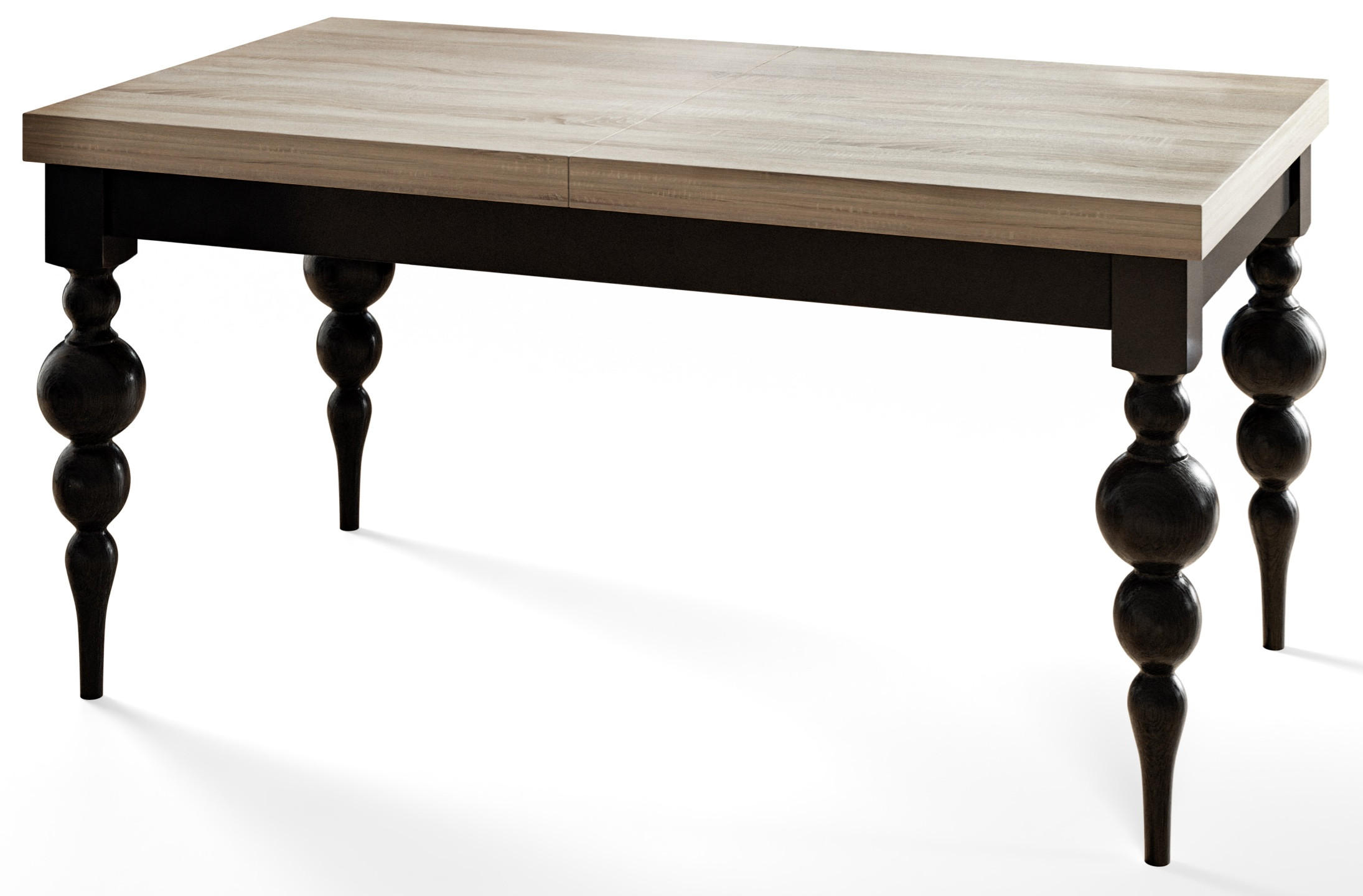 ESSZIMMERTISCH LENA, ausziehbarer Tisch 120-160X80X78,5 cm, Farbe: SONOMA, mit Tischbeinen in Farbe Schwarz - Schwarz/Sonoma Eiche, Holzwerkstoff (120/80/79cm) - Alpi-Möbel