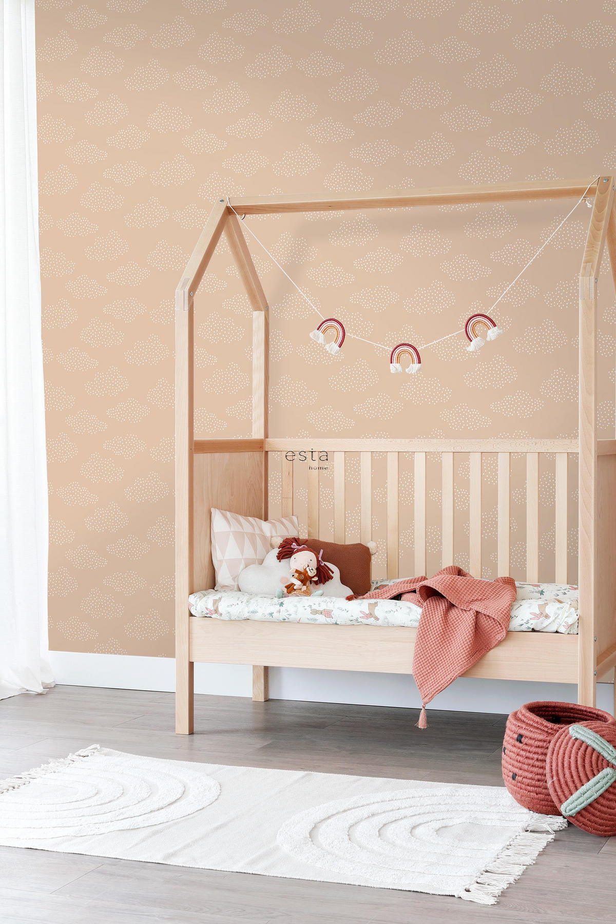 TAPETE kleine Wolken 50 x 900 cm - Terracotta, Papier (50/0.1cm) - ESTAhome