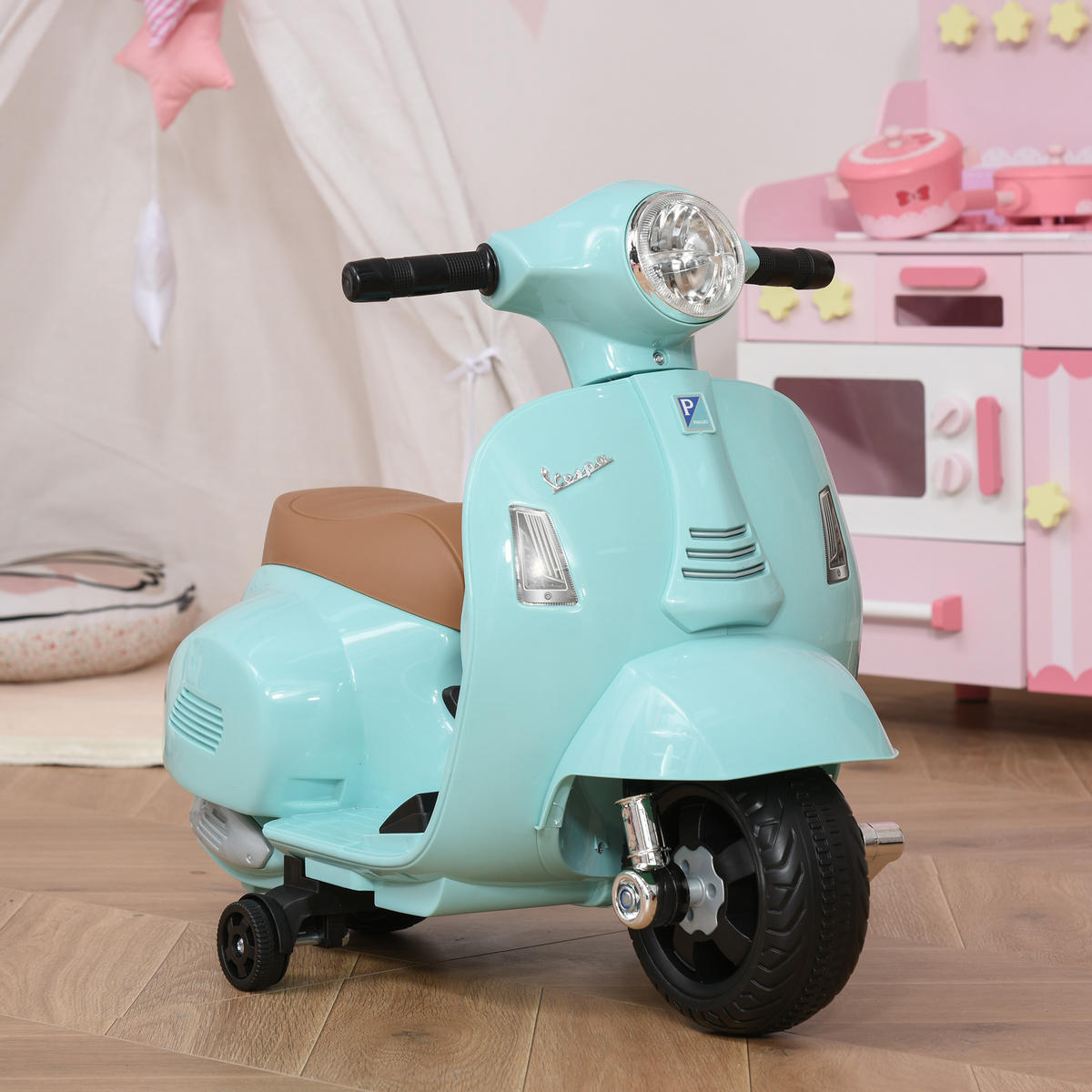 VESPA Elektromotorrad Kindermotorrad Elektrofahrzeuge 3 bis 6 Jahren Grün - Grün, Metall (66.5/38/52cm) - HOMCOM