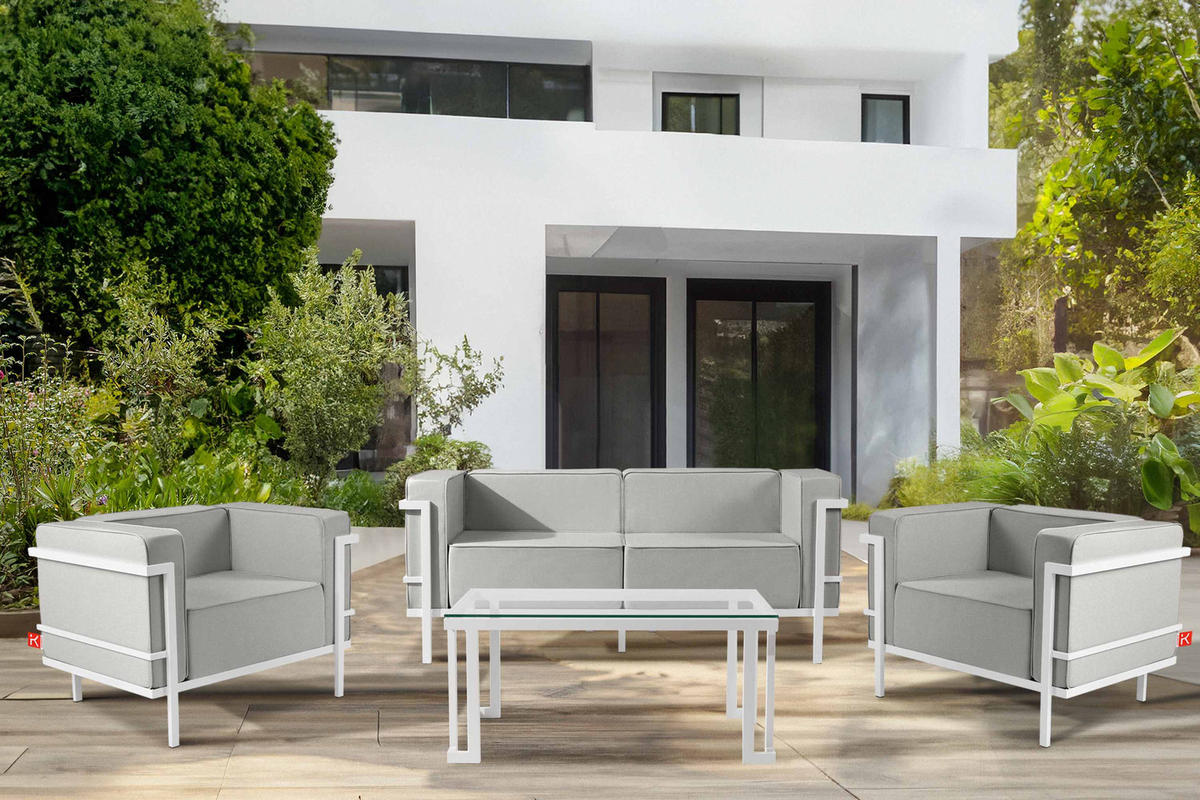 GARTENSESSEL TRIGLO Stahlgestell, Modern, Weiß/Hellgrau - Hellgrau/Weiß, Textil/Metall (99/70/69cm) - KONSIMO®
