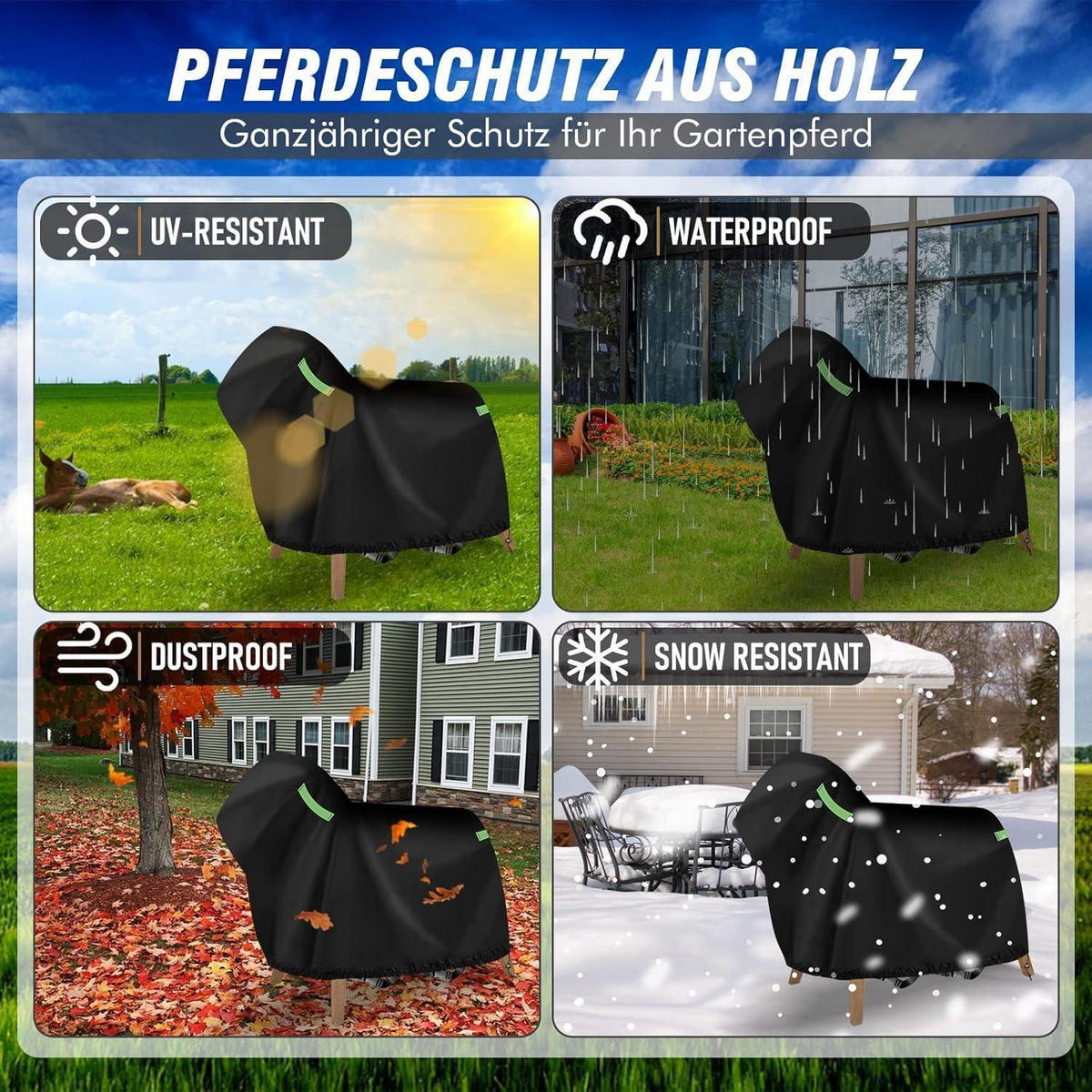 ABDECKPLANE für Holzpferd 140 x 100 x 130 cm Schwarz Wasserdicht UV-beständig - Schwarz, Kunststoff (140/100/130cm)