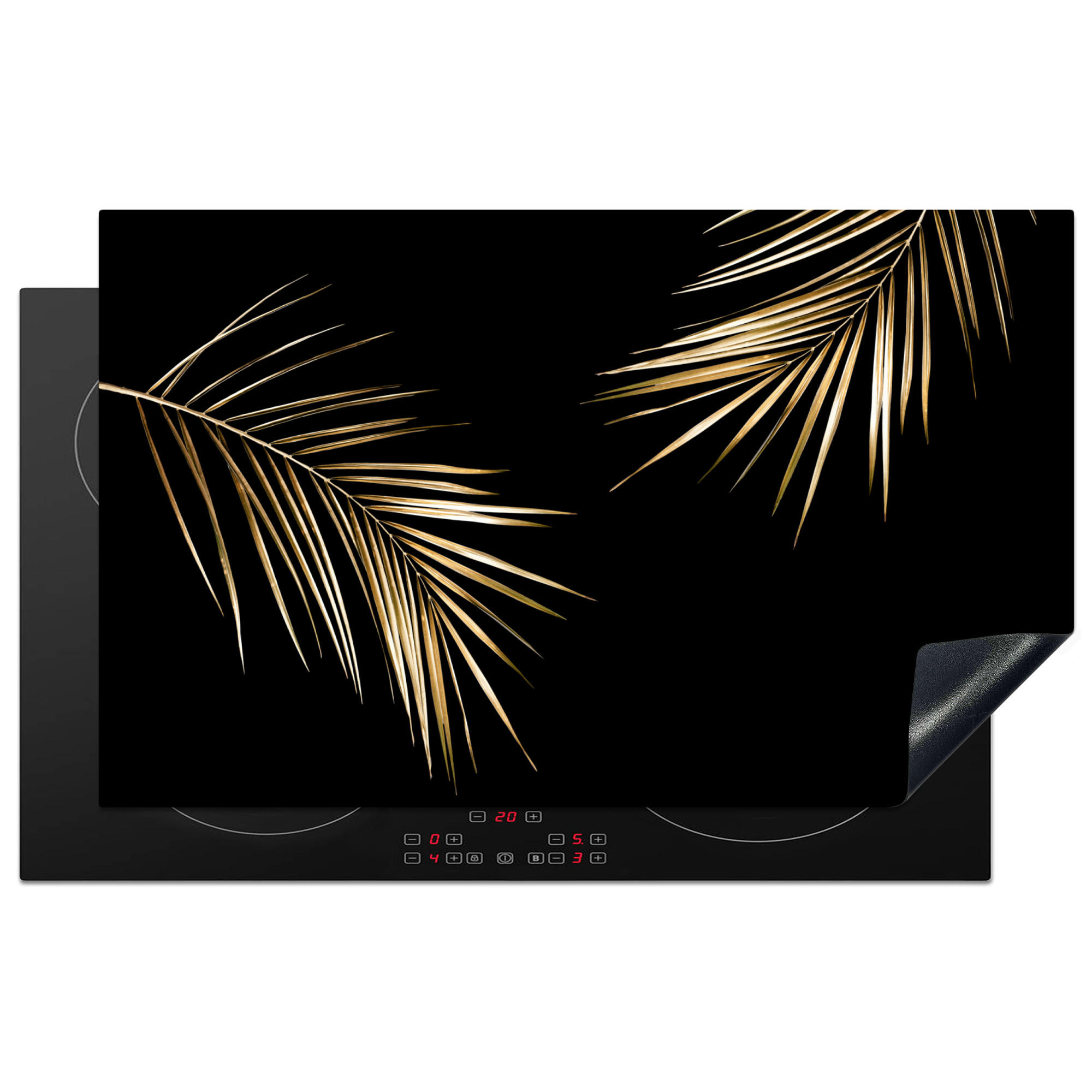 HERDABDECKPLATTE Blätter - Pflanzen - Gold - Schwarz - Luxus 85x52 cm - Goldfarben, Kunststoff (85/0.2/52cm) - MuchoWow