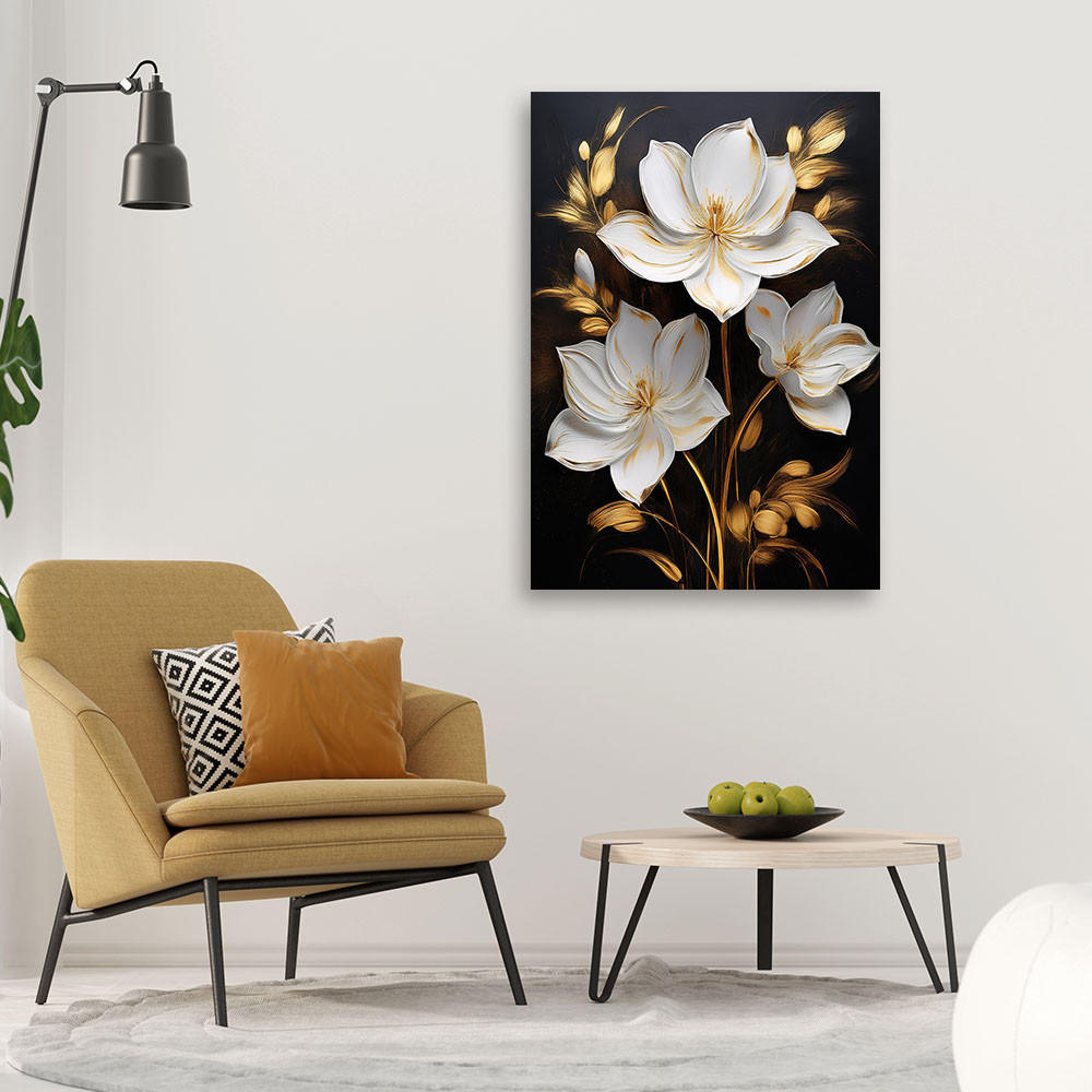 WANDBILD magnolienblüten goldener minimalismus - Schwarz, Textil (40/60cm) - Feeby