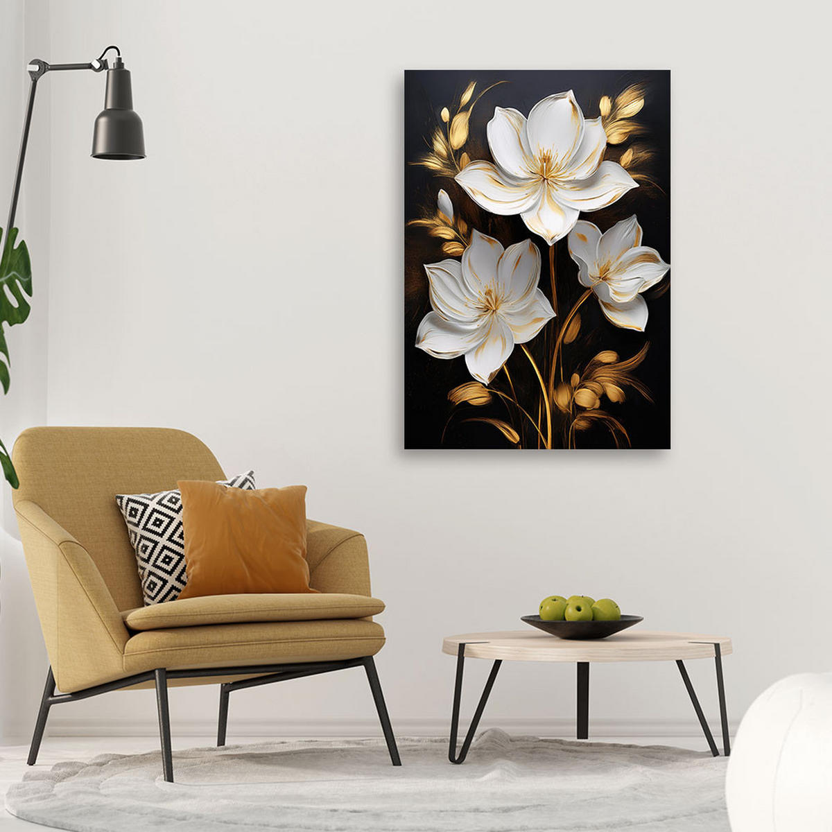 WANDBILD magnolienblüten goldener minimalismus - Schwarz, Textil (40/60cm) - Feeby