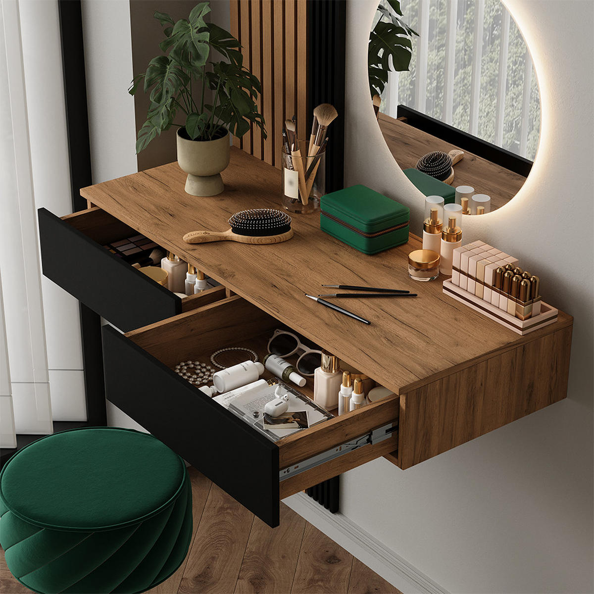 TOALETNÝ STOLÍK Melina Dub/čierna - farba duba, kompozitné drevo (100/205/40cm) - Vicco