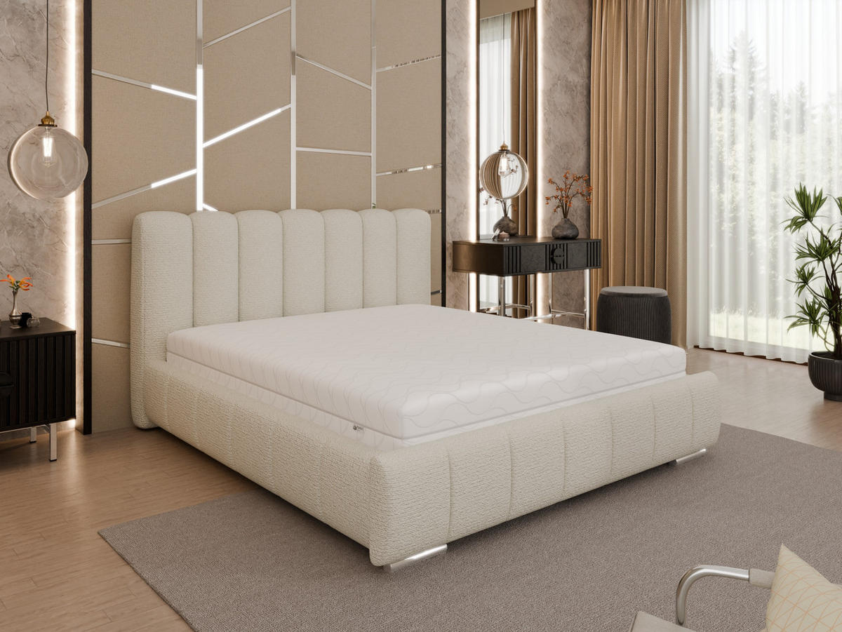 POLSTERBETT Zaira 160x200cm – Elegantes Polsterbett für modernen Wohnstil , Taschenfederkernmatratze Pocket KOKOS (20cm), creme - Creme, Holz (160/200cm) - Panda Möbel