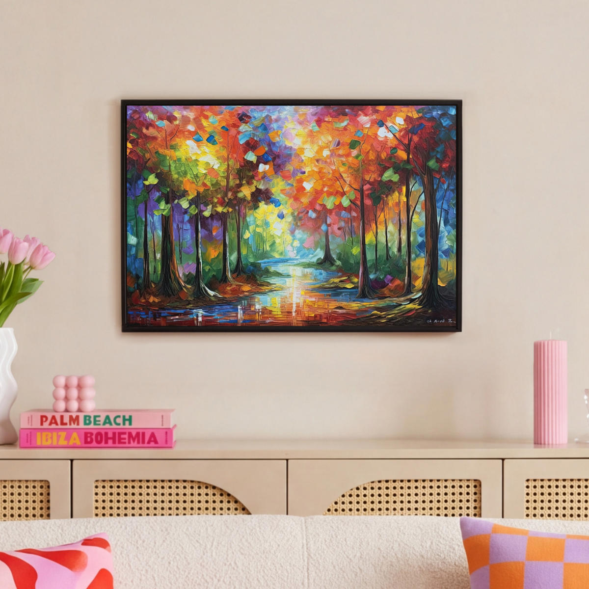 LEINWAND Bilder mit Rahmen - Landschaft - Wald - Farben - Natur - 60x40 - Multicolor, Textil (60/40cm) - MuchoWow