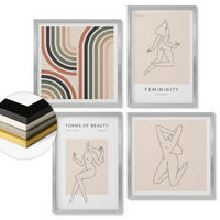 WANDBILDER 4er Set - 50x50 cm & 40x60 cm Silberner Rahmen - Weibliche Silhouetten auf Plakaten - Silberfarben, Kunststoff (50/50cm) - ArtPrintCave