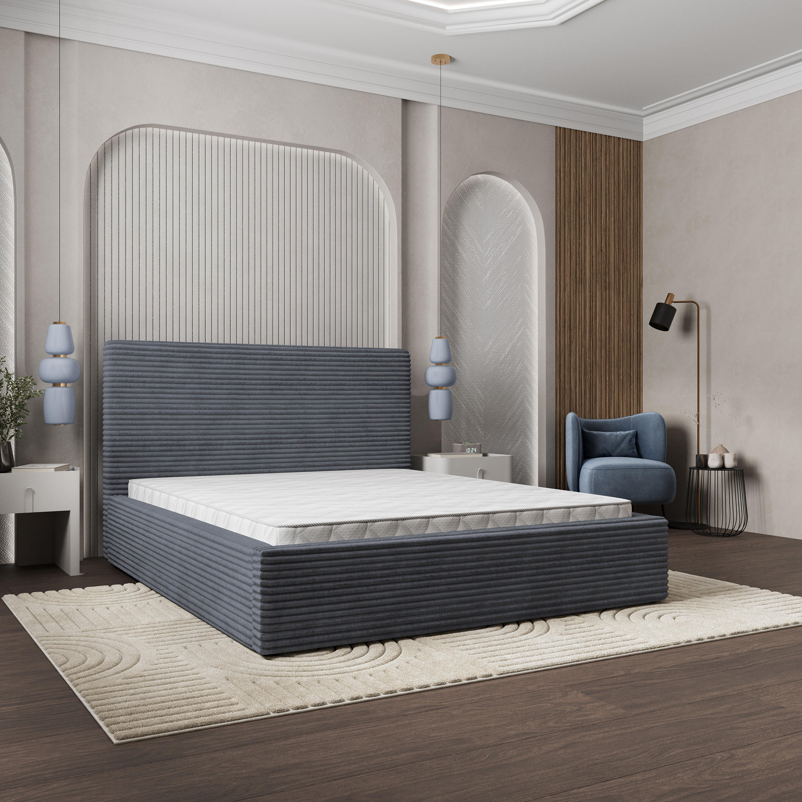 POLSTERBETT MIRETTI 160x200 cm mit Bettkästen - Graphitfarben - Graphitfarben, Holz (160/200cm) - MASSENO