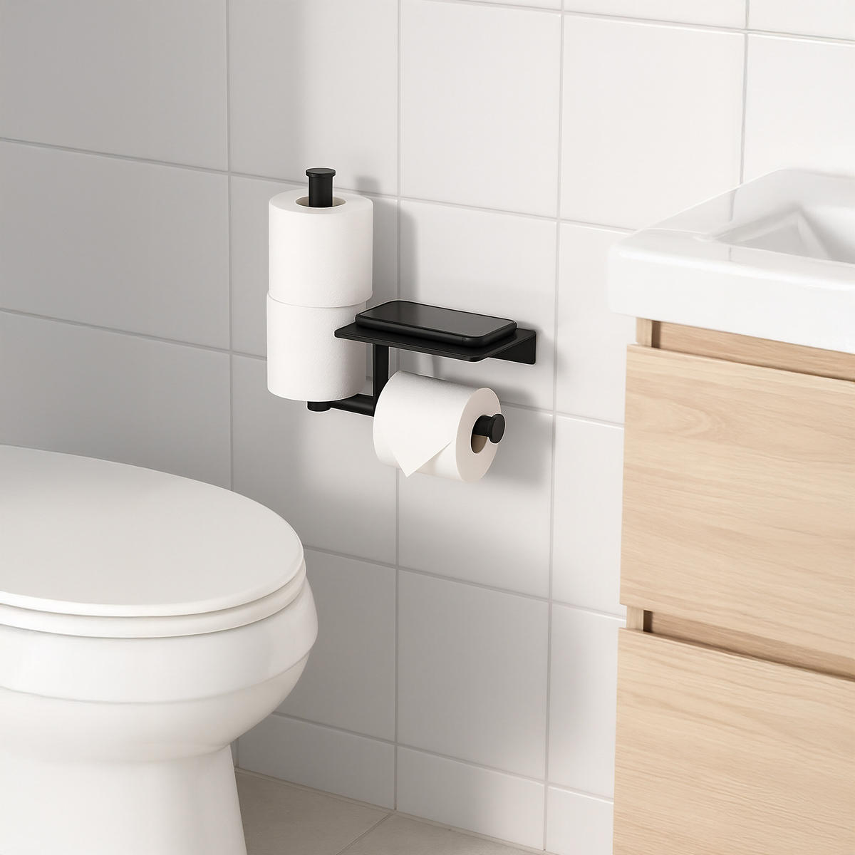 TOILETTENPAPIERHALTER - Schwarz, Kunststoff/Metall (28/27/10.5cm) - Relaxdays