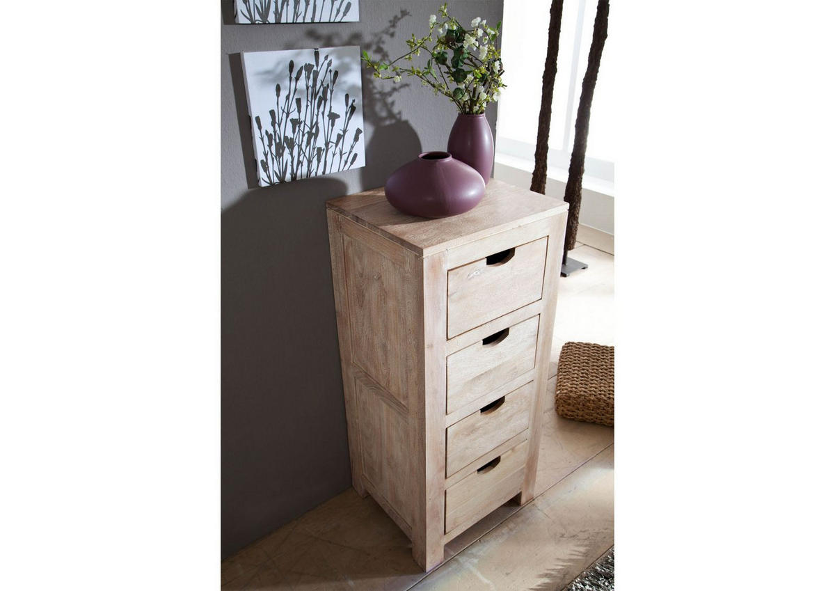 KOMMODE Akazie 45x40x100 white stone getüncht NATURE WHITE #54 - Beige, Holz (45/100/40cm) - Massivmoebel24