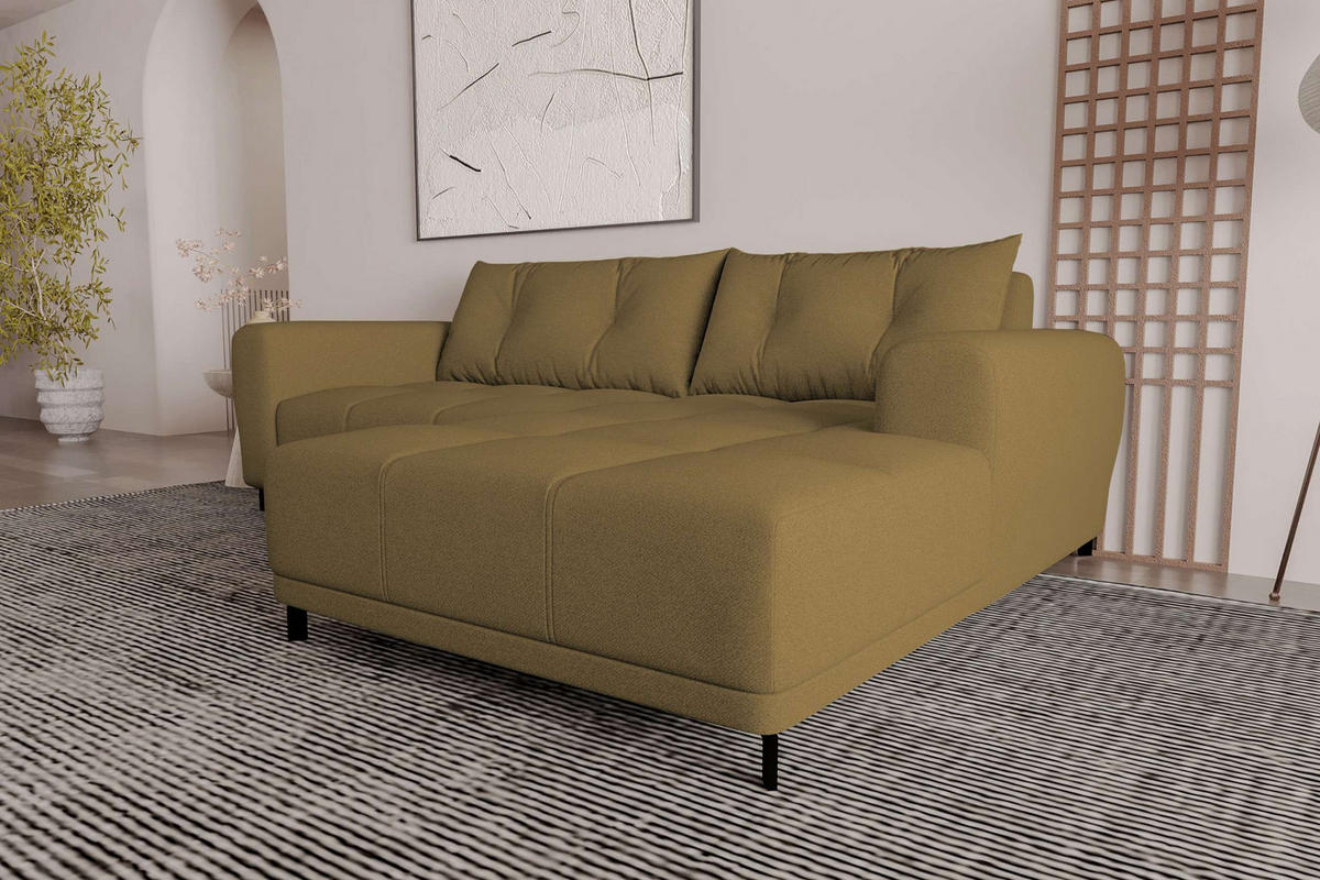 ECKSOFA Massimo Strukturstoff Olivgrün inkl. Schlaffunktion Rechts - Schwarz/Olivgrün, Textil/Metall (246/177cm) - 99rooms
