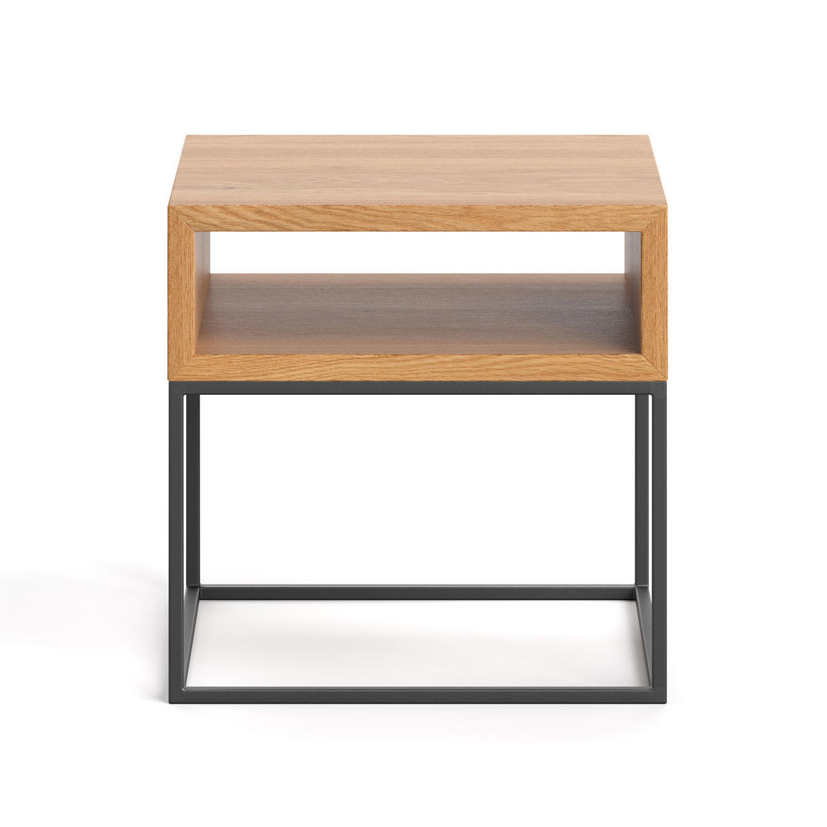 NACHTTISCH Loom aus massivem Eichenholz - Eichefarben/Schwarz, Holz/Metall (40/40/40cm) - Danzz