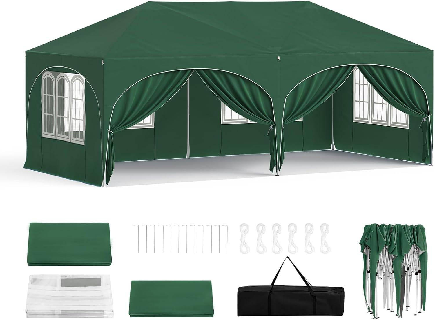PAVILLON, Faltpavillon 3x6 m, mit 6 Seitenwänden, Grün - Grün, Metall (300/250/600cm) - Woltu