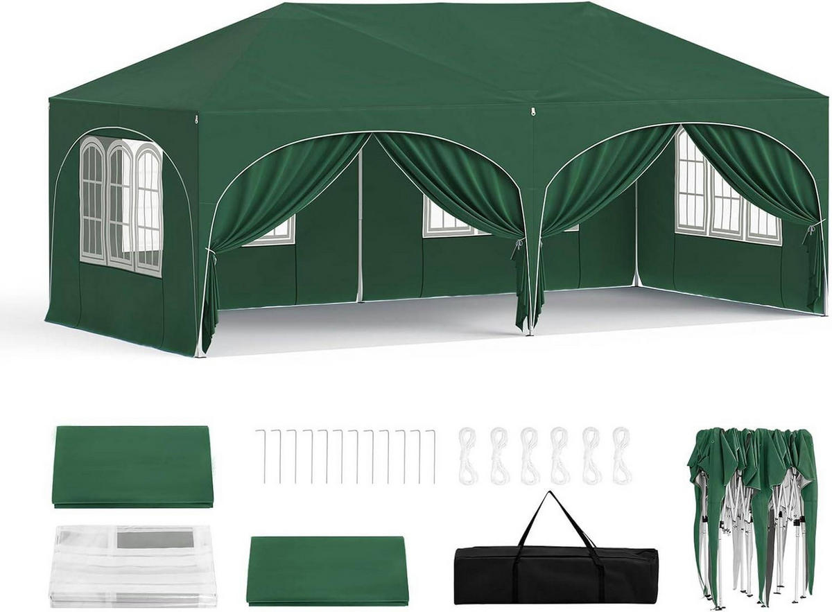 PAVILLON, Faltpavillon 3x6 m, mit 6 Seitenwänden, Grün - Grün, Metall (300/250/600cm) - Woltu
