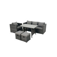 GARTENMÖBELSET mit Hocker 6-Sitzer Grau - Dunkelgrau/Grau, Glas/Kunststoff - Fimous