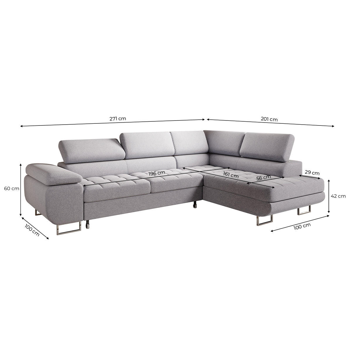 ECKSOFA Eden 4 Sitzplätze Grau - Grau, Holzwerkstoff (271/201cm) - Petits-meubles
