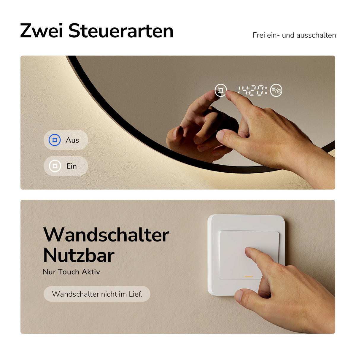 BADSPIEGEL Rund mit Beleuchtung Gold ф70 cm - Goldfarben, Glas (70/3.1/70cm) - EMKE