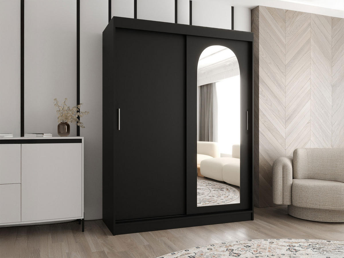 SCHWEBETÜRENSCHRANK Selfie 150 cm mit Schubladen - Silberfarben/Schwarz, Holzwerkstoff/Kunststoff (150/200/62cm) - MIRJAN24