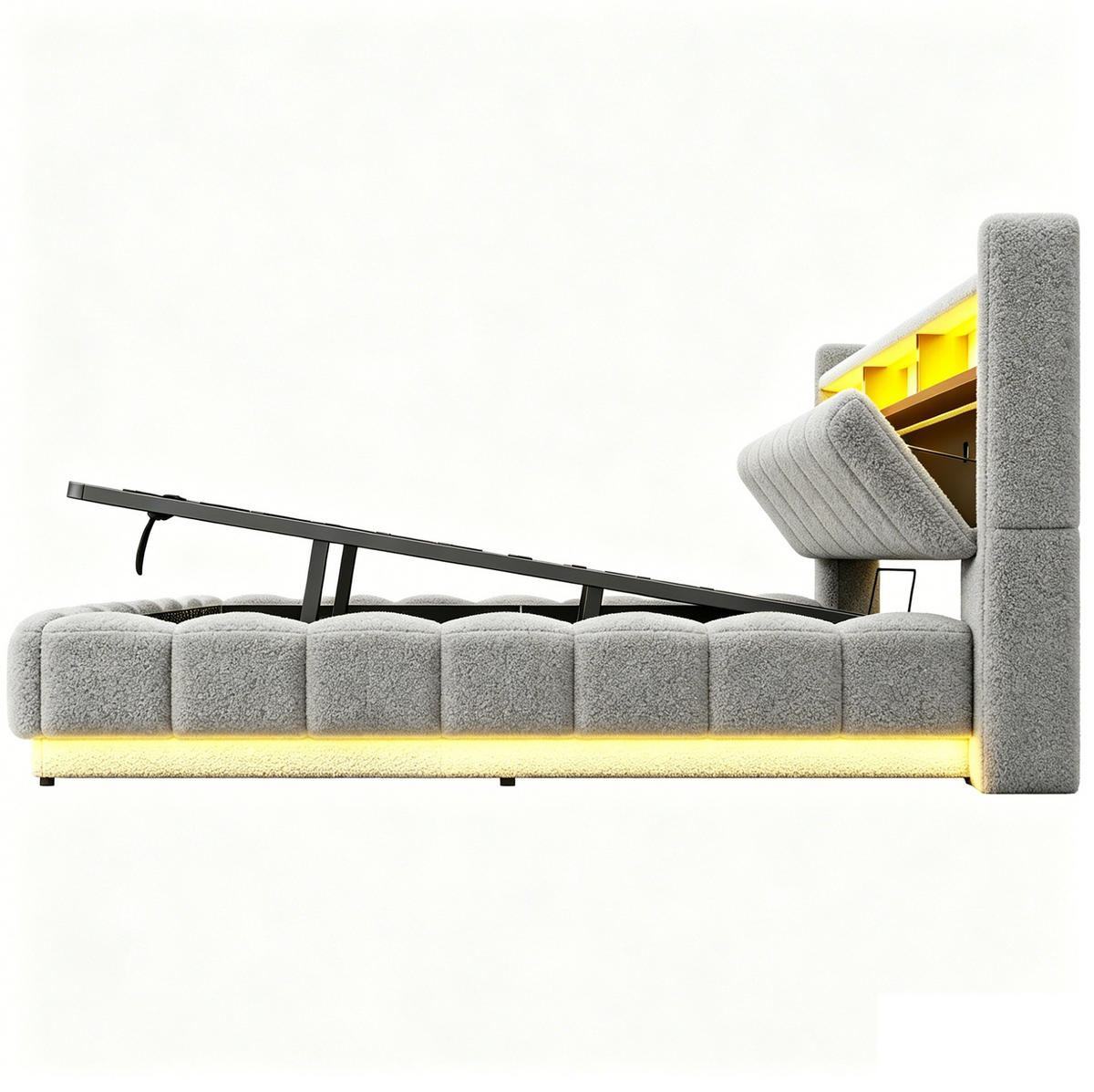 POLSTERBETT 180/200 cm aus Stoff und Metall mit LED-Lichtleiste, USB-Anschluss, Grau - Grau, Textil (180/200cm) - OKMYHOME