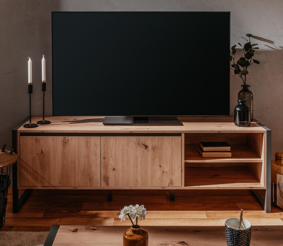 TV-LOWBOARD Eiche Artisan, grau 160 cm, TV-Unterteil im Industrial Design - Anthrazit/Eiche Artisan, Holzwerkstoff (160/55/40cm) - Furn.Design