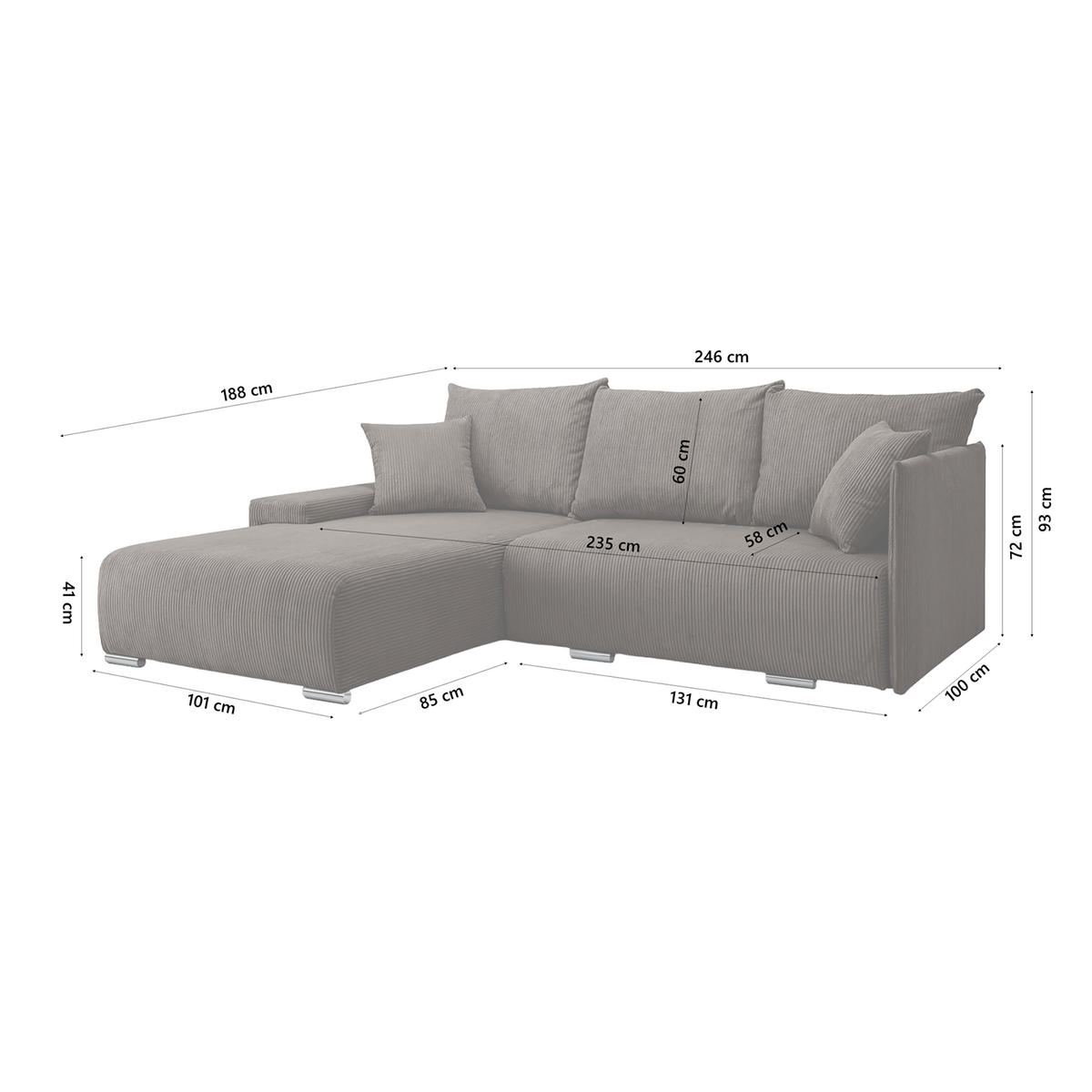 ECKSOFA TRAWANGA L mit Schlaffunktion, Bronze - Braun, Textil (246/188cm) - Fedve