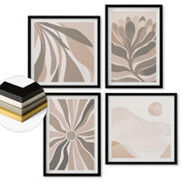 WANDBILDER 4er-Set - 50x50 cm & 40x60 cm Schwarzer Rahmen - Abstrakte Pflanzenmuster - Schwarz, Kunststoff (50/50cm) - ArtPrintCave