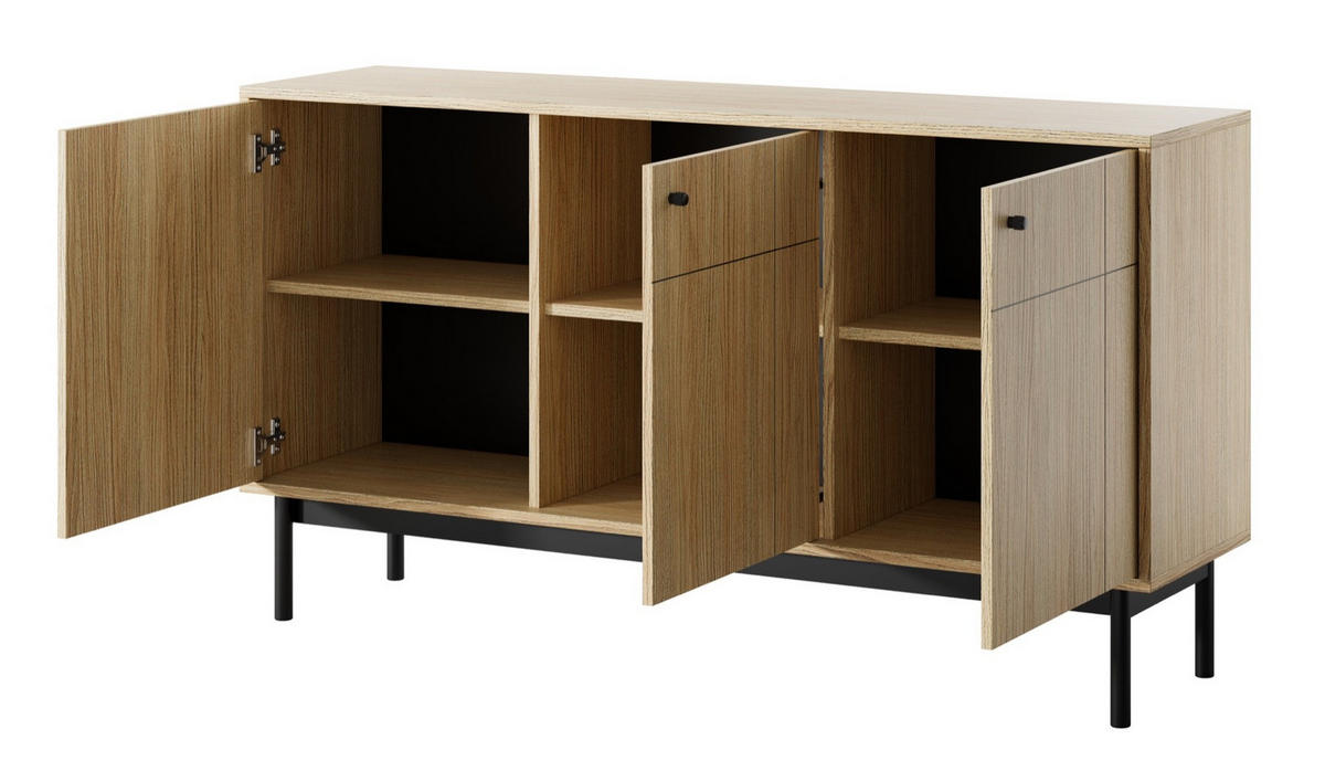 SIDEBOARD Japandies Eichenholzoptik 154 cm - Eichefarben/Schwarz, Holz/Holzwerkstoff (153.5/83.5/39cm) - Selsey