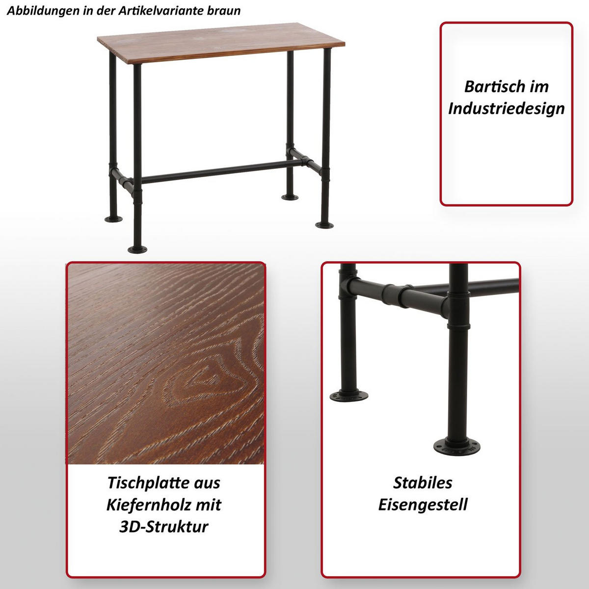 BARTISCH eckig Schwarz, Beige - Beige/Schwarz, Holz (61/120/108cm) - MCW