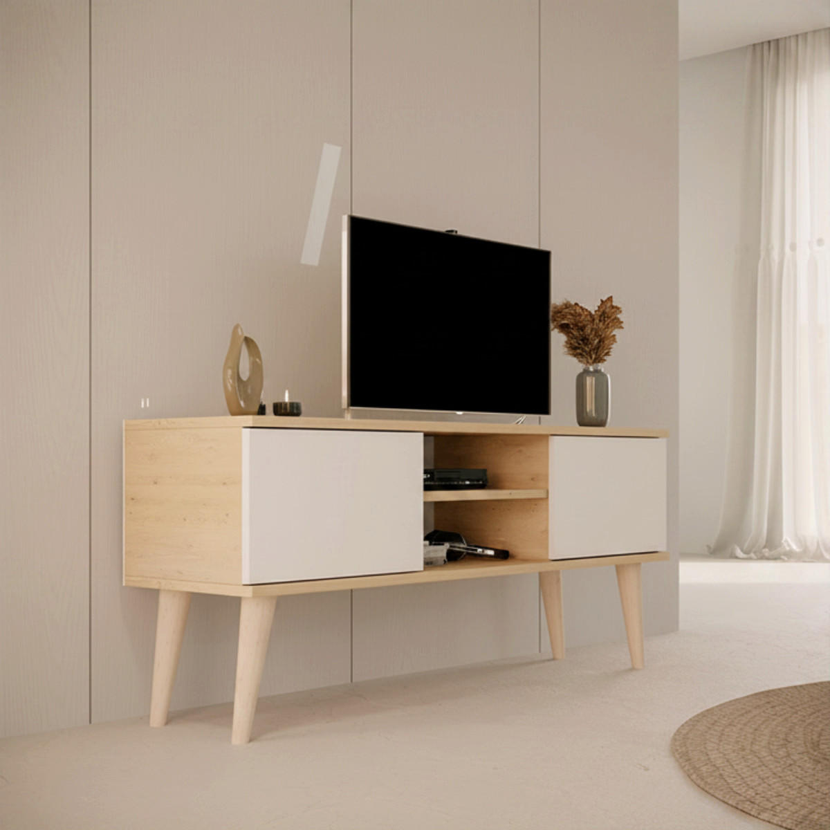 TV-MÖBEL Toronto Weiß und Holz - Weiß/Braun, Holzwerkstoff (120/35/55cm) - Petits-meubles