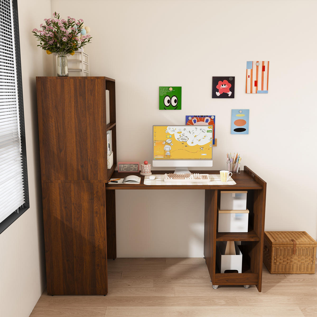 SCHREIBTISCH mit Stauraumschrank platzsparender Klappschreibtisch - Nussbaumfarben, Holzwerkstoff (55/80/136cm) - Gisaae