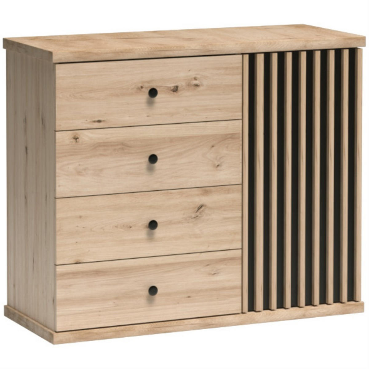 KOMMODE Caya mit ein Tür und vier Schubladen - Eiche Artisan, Holzwerkstoff (102/85/41cm) - Beautysofa