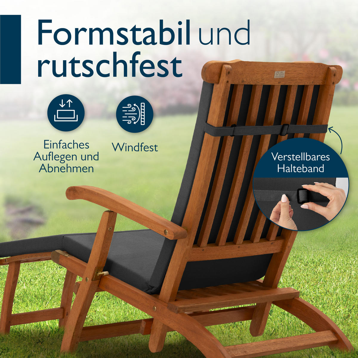 DECKCHAIRAUFLAGE QD-DC 175x45x5cm Anthrazit - Anthrazit, Textil (45/175cm) - Beautissu 