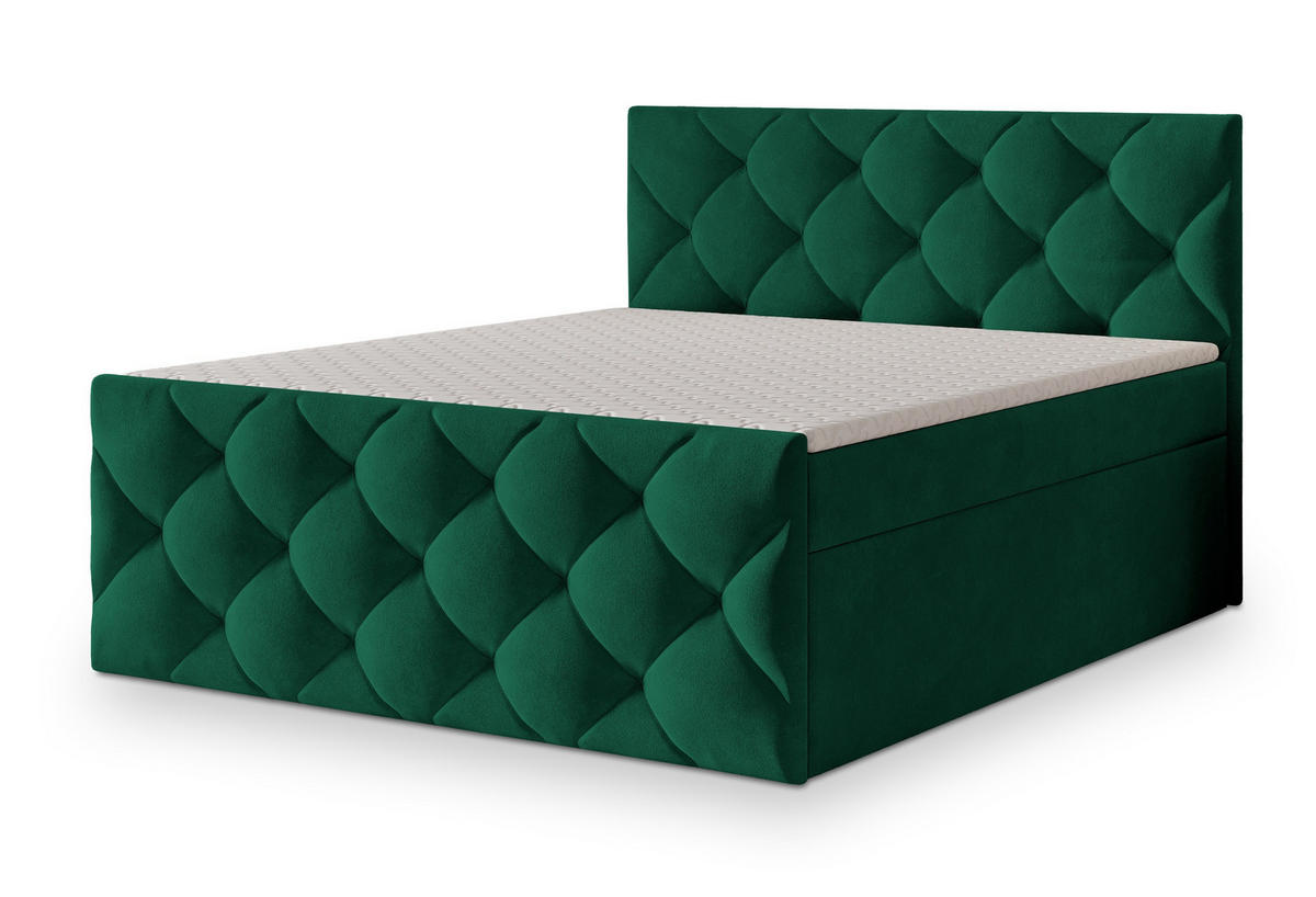 BOXBETT ROVARI 160x200 cm mit Matratze und Topper - Grün - Grün, Holz (160/200cm) - MASSENO