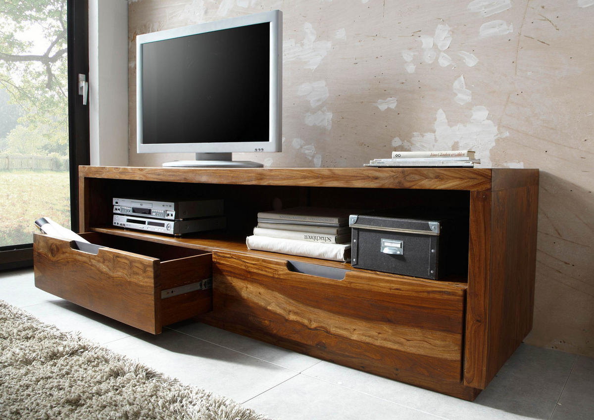 TV-BOARD Sheesham 180x50x55 walnuss lackiert DUKE #114 - Dunkelbraun, Holz (180/55/50cm) - Massivmoebel24